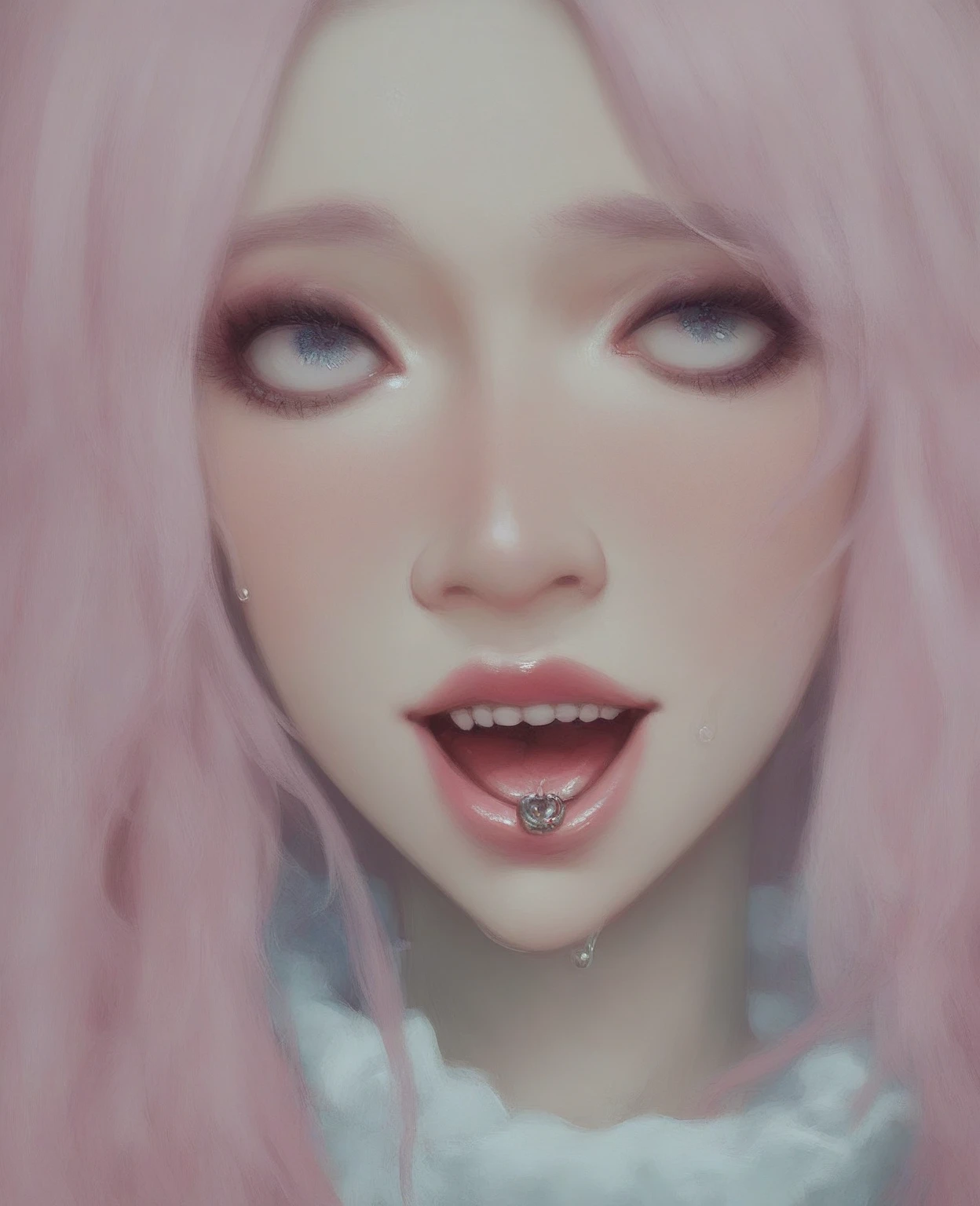 1girl, (sticking out her tongue out), (tongue), ultra high res, photorealistic, best quality, 8k resolution, masterpiece, cat ears, ((choker, latex, tight swimsuit)), tank top, ((close up face view)), (ahegao), kneeling, oh face, Open your mouth wide, Stick out your tongue to receive, One hand in your mouth, Ecstasy, (White liquid on your face), Face up, Shoot from above, (White liquid dripping from your mouth), Tongue sticking out, (White liquid accumulation on the tongue), ecstatic look, a large amount of white liquid in the mouth, white liquid on the chest, delicate fingertips, complicated fingertips, nsfw, eyes roll back, eyes up, zero two