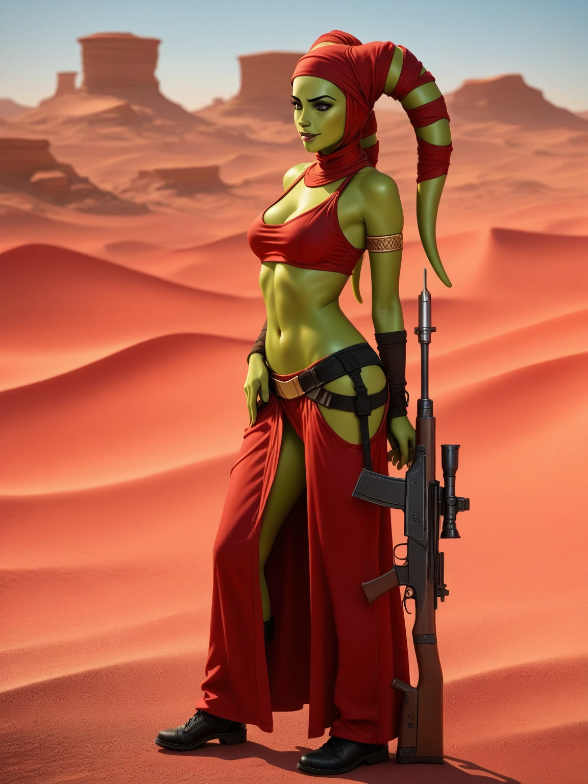 1girl, huge Twi'lek, busty, masterpiece, best quality, highly detailed, award winning, high definition, ((green skin), twi'lek), ((red monokini))), panties), ((busty), slender body, thin, slim sexy body, slim waist, (((huge boobs, huge breasts)))), Imperial starship, Star Wars, beach, sexy big tits