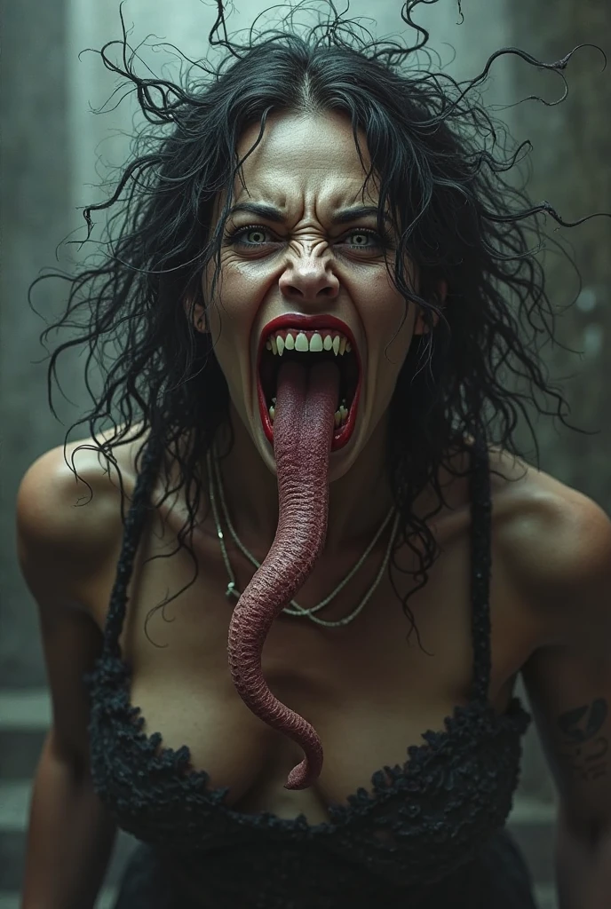 A beautiful woman (Rhea Ripley) with attractive features, detailed eyes, and full lips, being sexually assaulted by a tentacle monster in broad daylight on a city street, the monster penetrating her from multiple orifices as it releases its viscous fluids all over her body, masterpiece, 4k, hyperrealistic, dark fantasy, highly detailed, dramatic lighting, cinematic composition, intense colors
