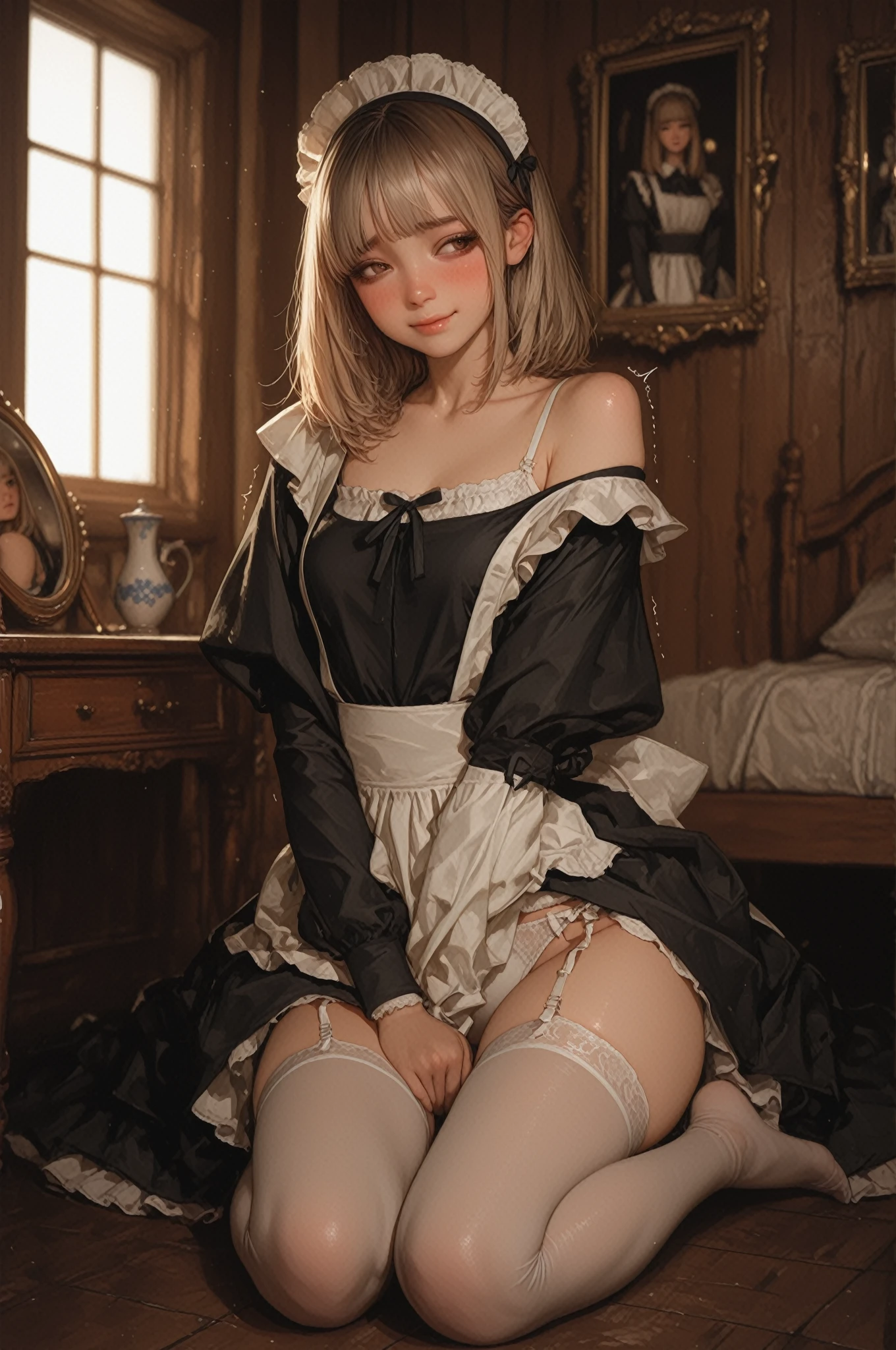 Hard Dark Gothic Makeup、Black dark eyeshadow、sad、Good skin radiance、Dark Gothicメイク、Dark smile、palace、The beauty of fragrance、24-years-old、Expression of intense sexual pleasure、Embarrassed look、Dark Gothic、Highest quality、Expression of sexual pleasure amid suffering、Drunk face、紫のMaid clotheysterious、Noble、sexy、Loving smile、Twin tail hair、Right blue eye, Left eye is red、Super tempting pose、Platform Heel Shoes、Heavy makeup、Gothic Lolita clothes、Silver Hair、Long Hair Straight Hair、Cute Gothic Lolita Dress、Beautiful Face、elegant features、Attractive face、Stained glass is the background、Chest glistening with sweat、The room is dark、goth long dress、Bell Sleeves、Wizard Sleeve、Decadent look、Sexually excited expression、Glossy thighs wet with water、Thighs that are wet and shiny with oil、Background of a room full of roses、sad expression、Rose Maiden、The embroidery is pink、The dress has pink embroidery.、Thigh-high socks、Knee-high socks、Gentle expression、Dark black eyeshadow、Stained glass and rose background、thighs are a little thin、Female Duo、Female couple、dark church background、Stained glass、Black metal world、Dark Castle、Dark Room、Slender body、gothic long dress、Victorian dress、Small breasts、Hold the wine in your right hand、Hold the lantern in your left hand、pantyhose、The bed is covered with roses、Her thighs are shining with sweat、My body is wet and shiny、Lots of glitter on the thighs、sweating、My thighs are sticky from sweating、Sweat glistening on my thighs, The whole body is sweaty and shiny、I sweated a lot.、My thighs are sweaty、My thighs are wet、My thighs are shining with sweat、A lot of sweat glistening all over the body、Slender body、Put your head on the pillow、Sleeping on a bed、Beautiful legs、Sleep with your legs stretched、Lying in bed、