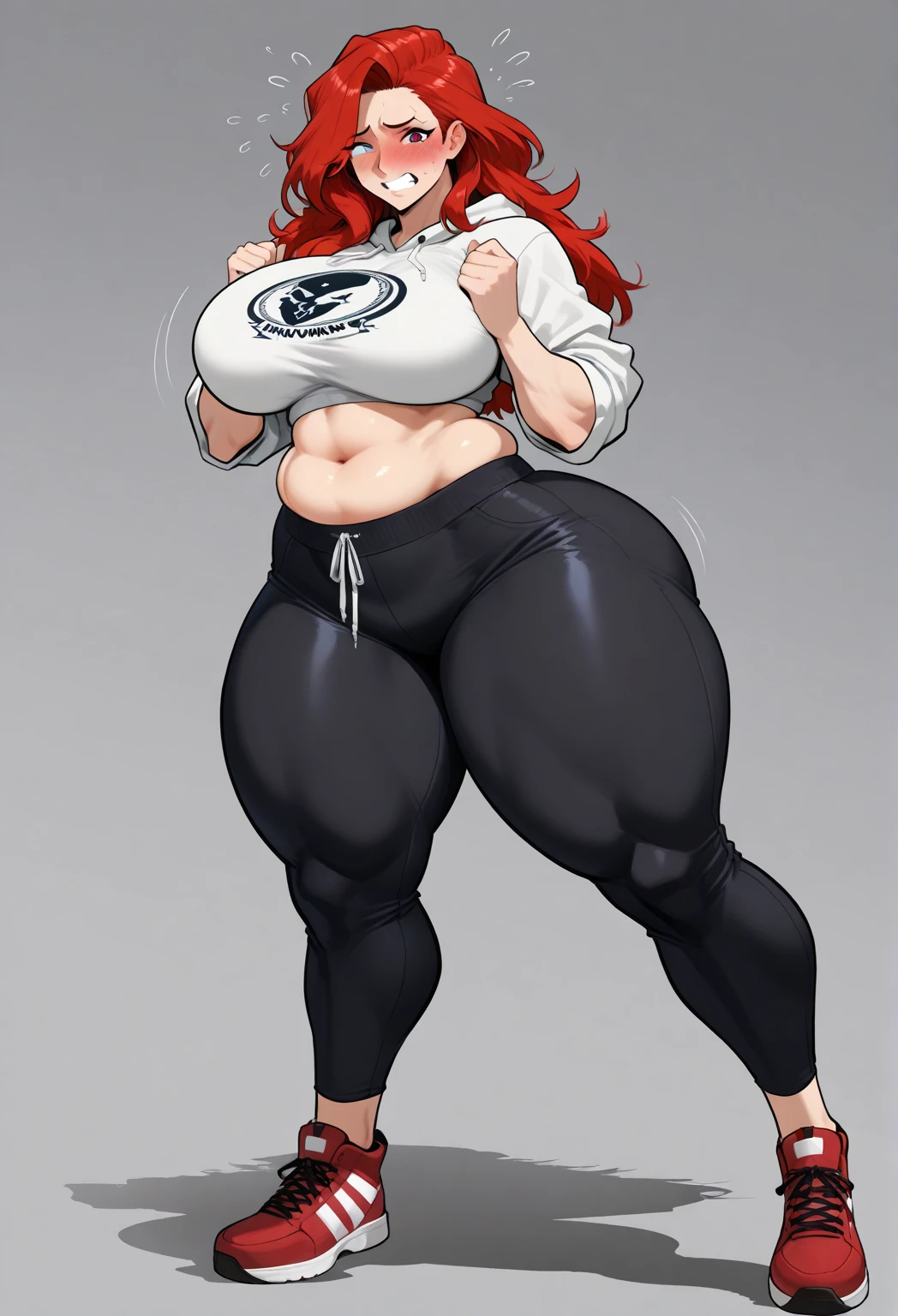 One Girl,Precise five fingers,{Knee-high socks}、(((Wide Hips)))、 (((plump and thick thighs)))、((Big Ass))、(Big Breasts) Embarrassed look,whole body、Long Hair、Sexy pose,Tank top、pants、Tight clothing