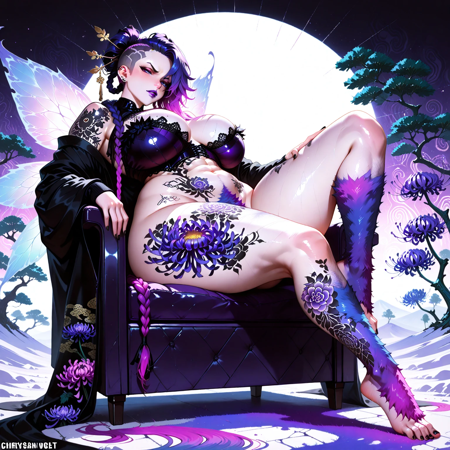 sexy Thai model who controls poison、beautiful smile、lip-gloss、bold lipstick、intense makeup、look at the camera、full body Esbian、、sparkling poisoned flower costume、、、、sparkling Colorful hair、secrete poison、skull hair accessories、sexy tights、shiny sparkling flowers background