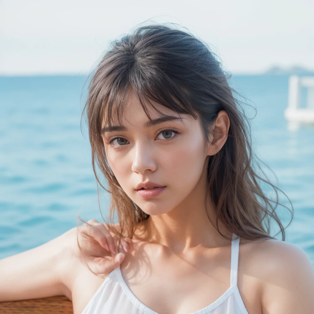 (masterpiece), (Highest quality), (Very detailed),(Disheveled Hair),(shape), (One Girl), (Summer clothes), Are standing, Fashion Model, View your viewers, (interview), (Beach),Beautiful details, Delicate and beautiful face, floating,(High saturation),(Colorful splashes),Colorful bubbles,(The Shining), Focus on the face,  Hair Ring, Floating Flowers, Floating Hair, (The Shining), Best lighting, Best Shadow,
