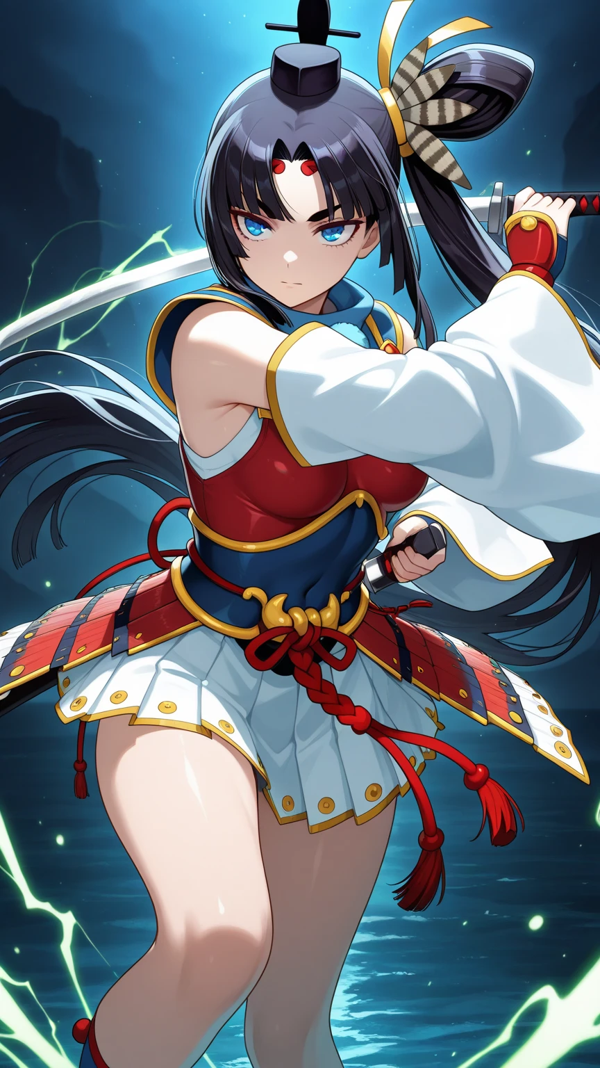 Anime girl with long black hair and blue eyes and white hair and blue eyes, attractive matoi ryuko, Ryuko Matoi, black - haired mage, Ayaka Genshin Impact, anime moe art style, hestia, portrait onmyoji, official artwork, anime style 4 k, anime art style, digital art in anime style, shikishi, Official art