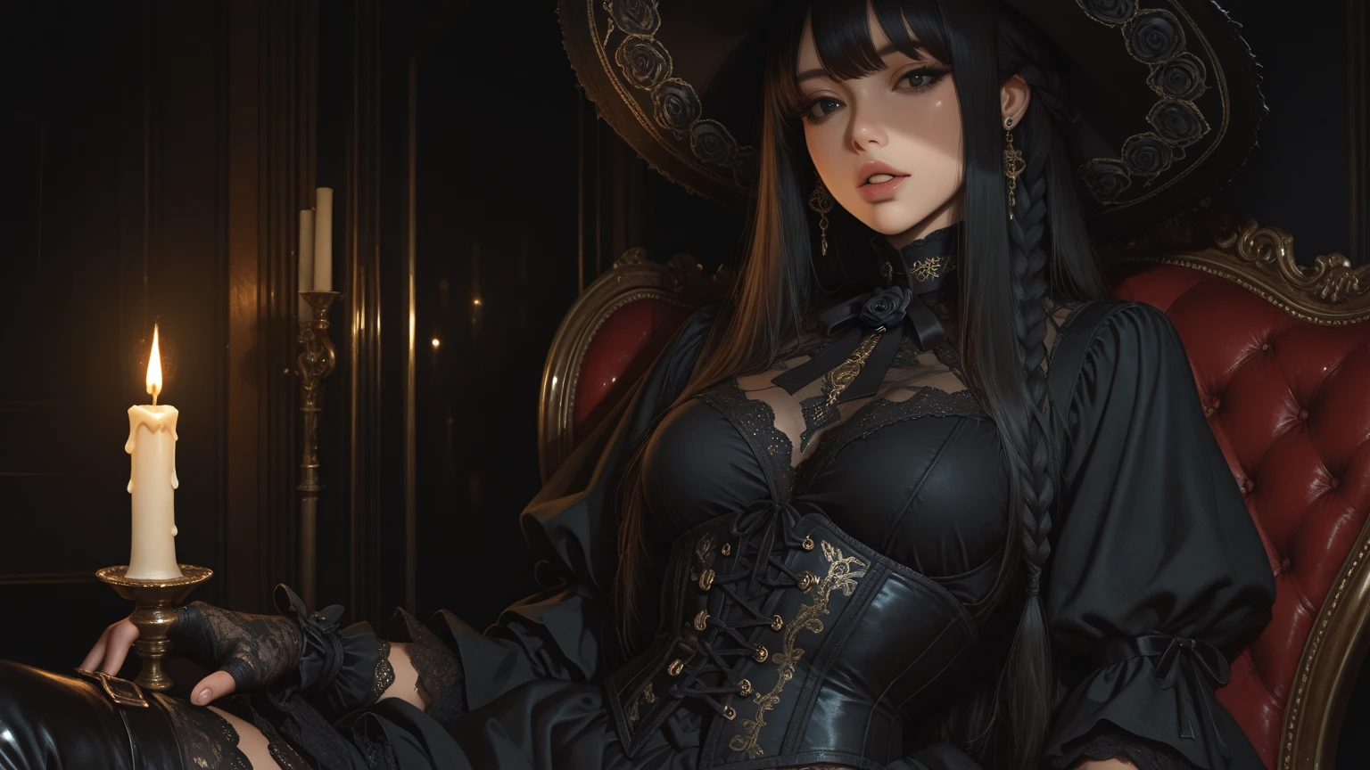 1 GIRL, solo,a beautiful milf with huge breasts, wearing round glasses, sitting on a table in a library, wearing tight black latex stockings that dig into her juicy thighs, wearing a choker collar that strongly compresses her neck, her tongue sticking out and eyes rolled up, (best quality,4k,8k,highres,masterpiece:1.2),ultra-detailed,(realistic,photorealistic,photo-realistic:1.37),detailed eyes,detailed lips,extremely detailed face,long eyelashes,elegant mature woman,seductive pose,intense expression,chiaroscuro lighting,moody atmosphere,dramatic shadows,rich colors,cinematic,portrait