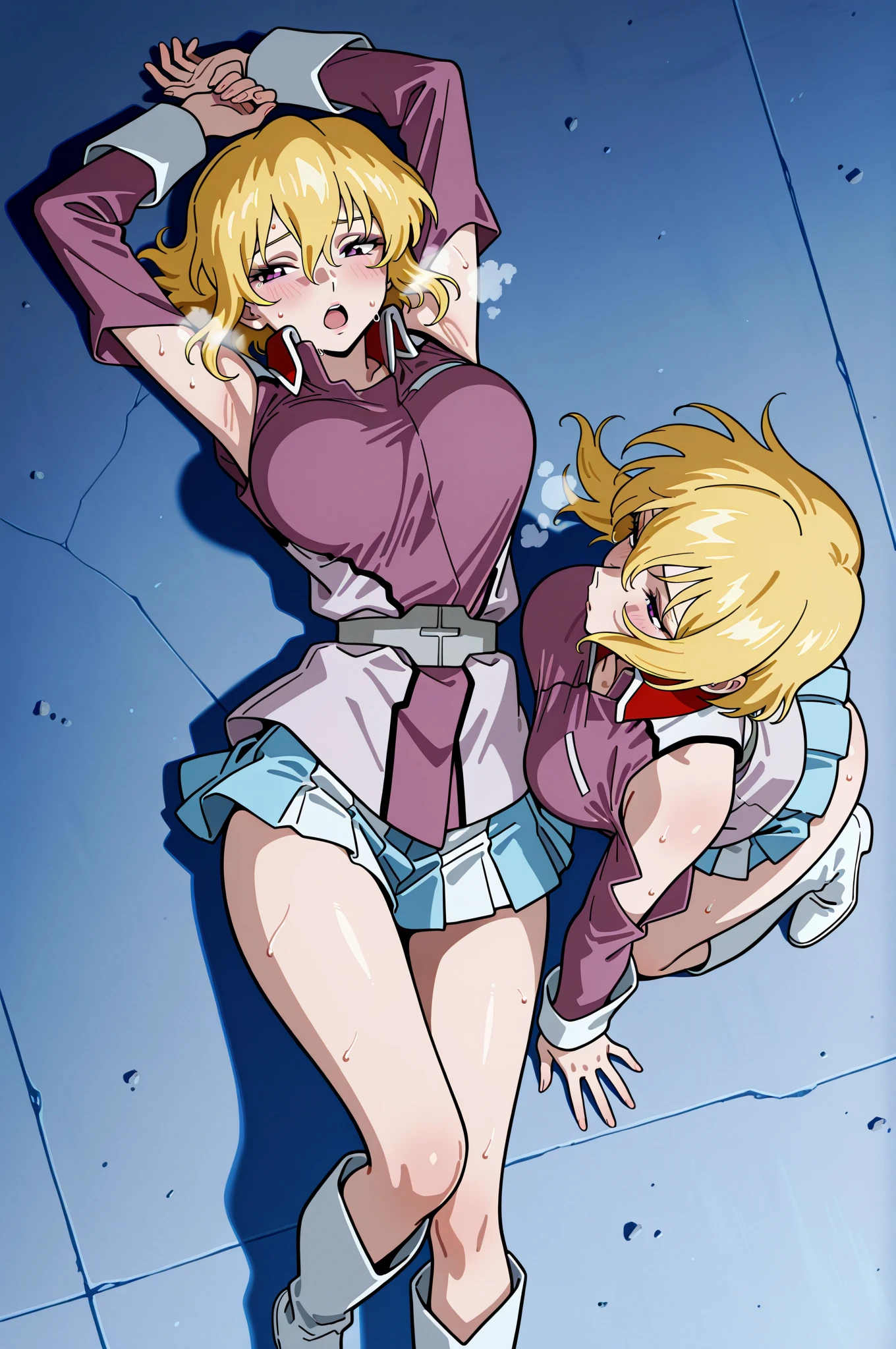 masterpiece,Jeanne d'Arc,Blonde,School Swimsuit,Embarrassed expression,Drooling,Show your vagina,Anime Vagina,Spread your legs,On the bed