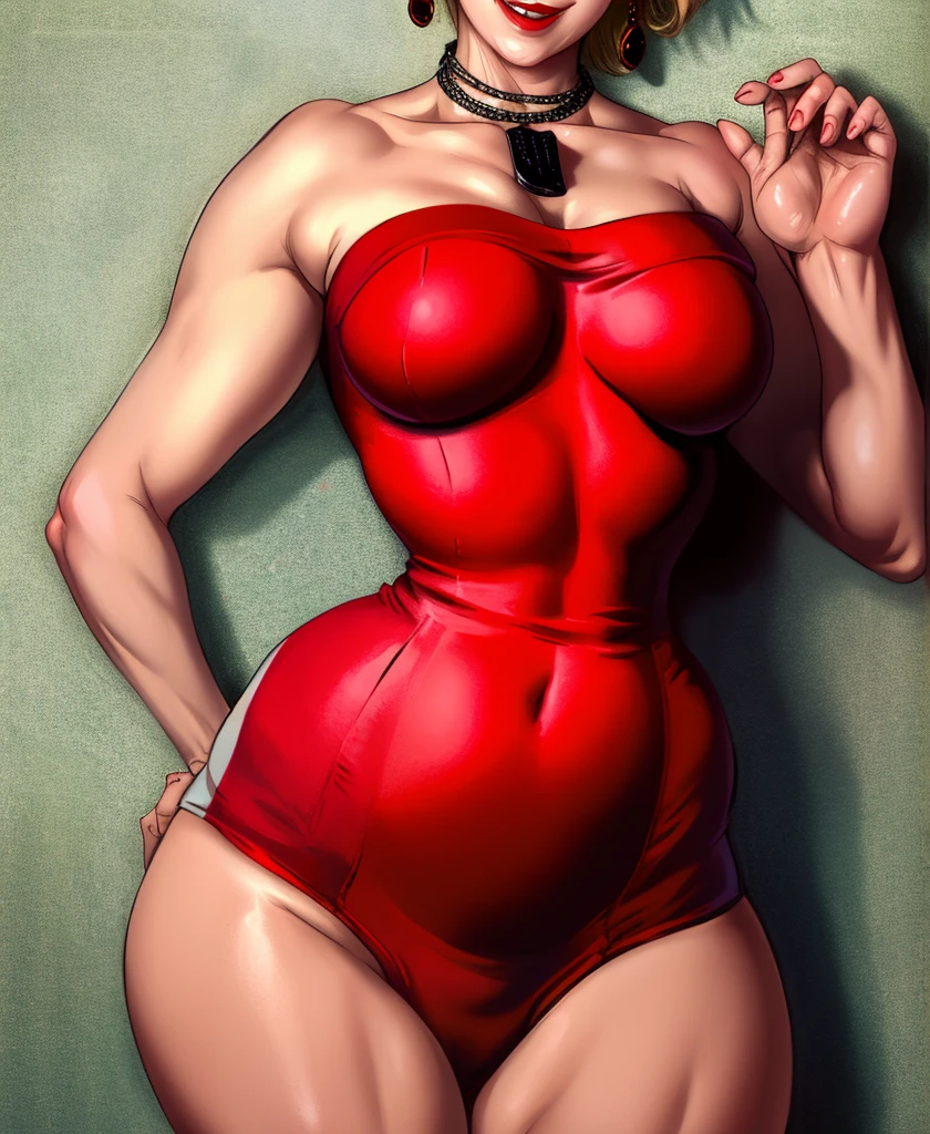 (masterpiece, Highest quality:1.2), One Girl, alone, whole body, Big Breasts,, Brown Hair,Big Breasts, Brown eyes, Mature Woman, blush, whole body, Brown Hair,Hair Bun,lipstick, (Elegant white deep V-neck evening dress,Short length,Big slit), ((Wearing red high heels)),