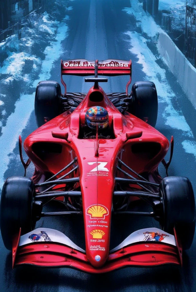 Masterpiece, high resolution image with unique perspective, capturing the subject from an unconventional angle that creates visual interest and depth, studio lightning effect, high quality image, high gradation colour, F1 racing car, seorang pria pembalap mobil Formula1 Michael Schumacher adalah salah satu legenda Formula 1 dengan koleksi tujuh gelar juara dunia, Ia dikenal dengan gaya balap agresif dan kemampuannya untuk memenangkan balapan dalam kondisi apapun, juga dikenal dengan gaya balap yang elegan dan kemampuannya beradaptasi dengan berbagai kondisi lintasan.  Oleh karena itu Kini dia sedang menantang adu balap mobil dengan salah satu super hero terkenal, yaitu melawan Batman dengan mobilnya yang iconic, pertandingan balap antara mobil Formula 1 melawan batman dengan super car iconicnya, di sebuah sirkuit kelas kampung mereka saling menyalip dengan skill dan kecepatannya masing-masing, sorak penonton begitu antusias, sangat seru dan menegangkan, di sana saya terkejut ketika melihat pedagang kaki lima sedang berjualan di tepi jalur sirkuit, ini pertandingan balap yang luar biasa menakjubkan dan tak di sangka-sangka.