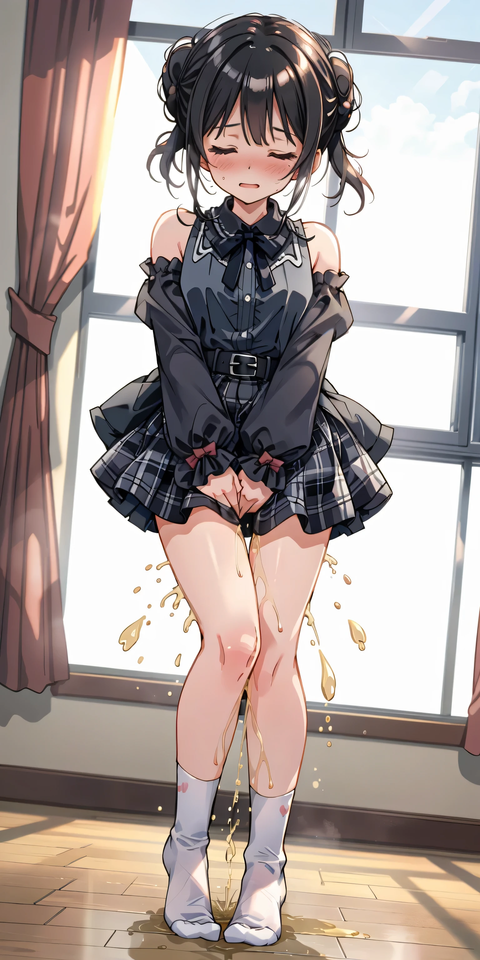 toilet,indoors,1girl,solo,medium breasts,<lora:GoodHands-beta2:1>,(cowboy shot:1.2),standing,<lora:0139 public toilet_v1:0.8>,ruanyi0139,(torn clothes),pleated skirt,black thighhighs,bdsm,cum,cum in pussy,cum on body,body writing,white shirt,bent over,, (masterpiece, best quality, hires, high quality, by professional artist, ultra detailed, extremely detailed, absurdres, incredibly resolution:1.2), good hands, perfect hands,