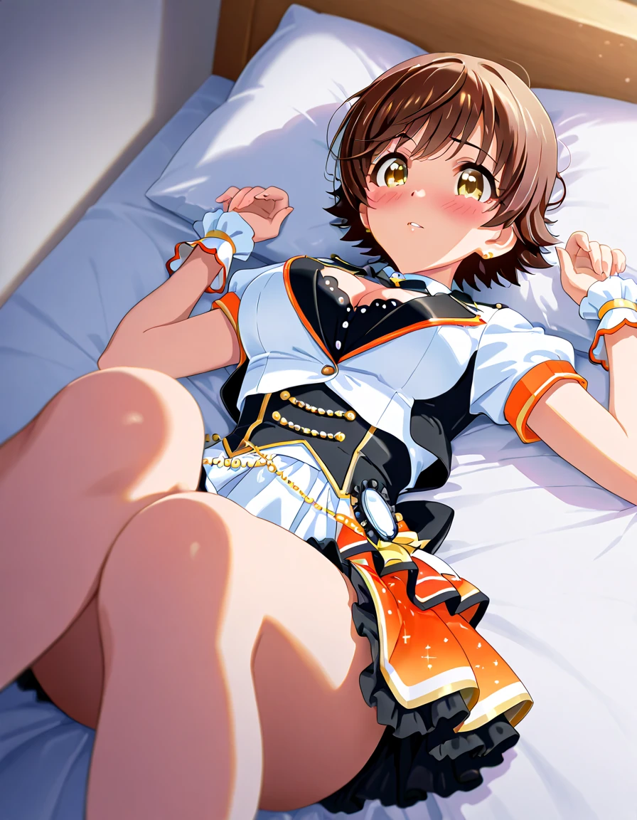 a man and a woman hugging each other on a bed, female sailor uniforms, black teenage girl, detailed - i, fisting, gogo : :, blonde short hair, naive, inspired by Du Qiong, ori, sergeant, in