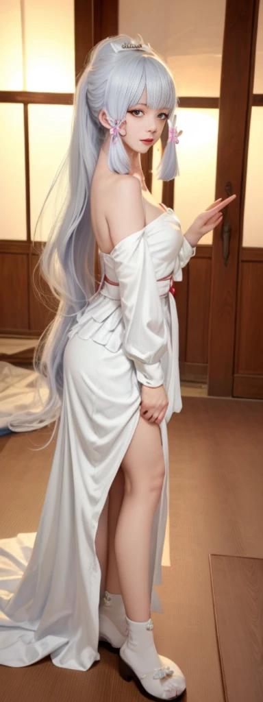 ((masutepiece、Best quality、high resolution、nffsw、Pixel Perfect、4K、nffsw、nffsw)))、1girl in、single、solo、Beauty、Get on all fours、View from behind,Stick your butt out,((White hair,Black Hair,Colorful Hair,short hair,Straight Hair,Long braids,)), ((Glowing red eyes,Red X pupil,Beautiful eyelashes、lifelike的眼睛))、((Detailed face、blush:1.2))、((Smooth texture:0.75、lifelike纹理:0.65、lifelike:1.1、Anime CG style))、Mid-chest、Dynamic Angle、Perfect body、((Short pink dress))、Bedroom bed、Very awkward panic smile、Open mouth surprised、Turn around、Bend forward、(The wind lifted my skirt,Showing my butt........................、Stick out your ass、Hands touching your butt、White lace)、Above the knee
