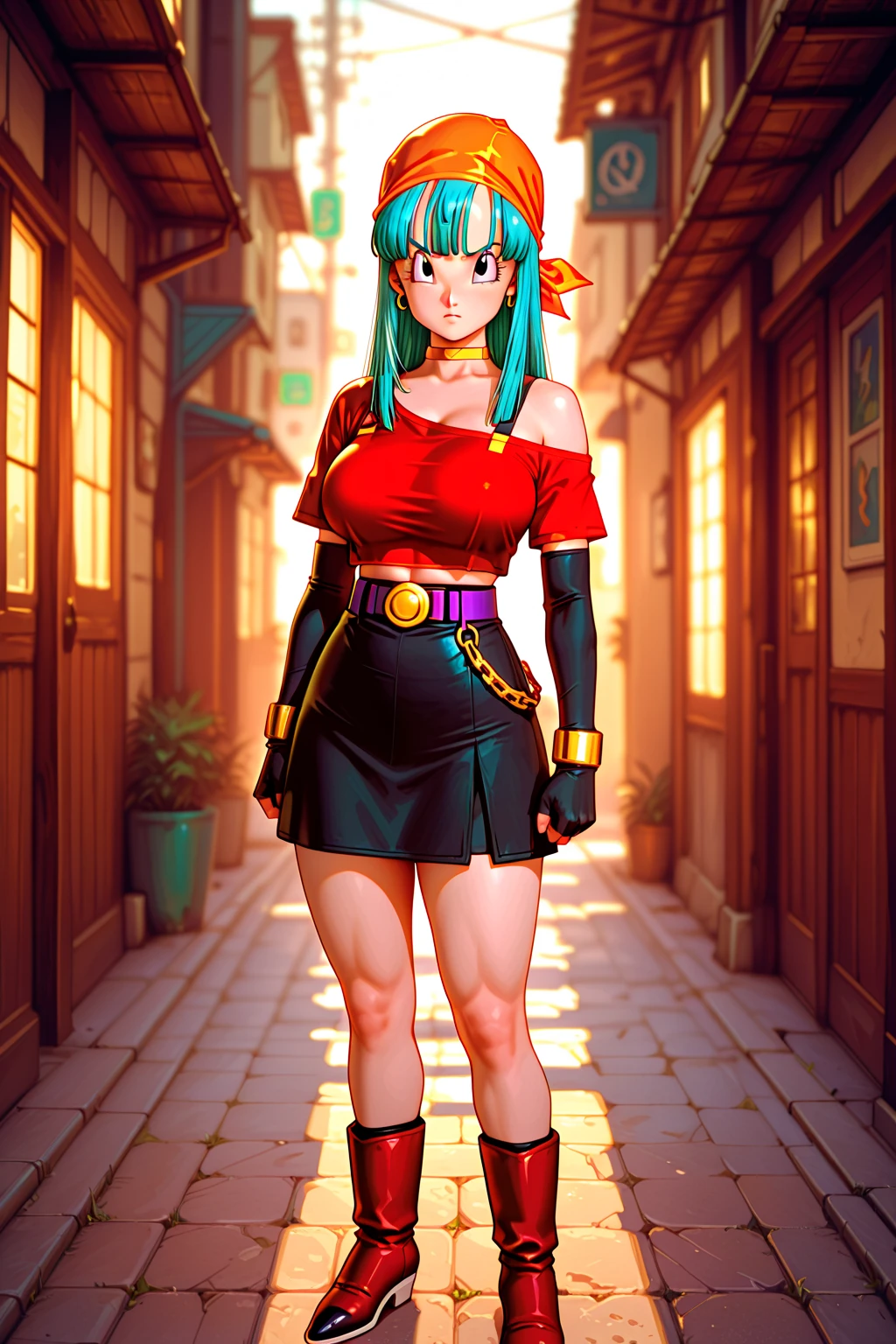 (ultra realistic,32k, masterpiece:1.2),(high detailed skin:1.1),( high quality:1.1),
<lora:Neon Nostrade:0.7>(v-shaped eyebrows:1.1),(eyeliner,long lashes, mascara:1.1),long hair, blue hair, green eyes, pink shirt, red vest, long sleeves, striped sleeves, long skirt, white skirt, yellow hair ribbon, dragonspire summit, lofty heights, dragon roosts, majestic vantage point (blurry background:1.1),,(looking at viewer, standing, from below:1.1),, (huge breast,large breast:1.1),<lora:add_detail:0.98>,full body,
(lighting:1.1),