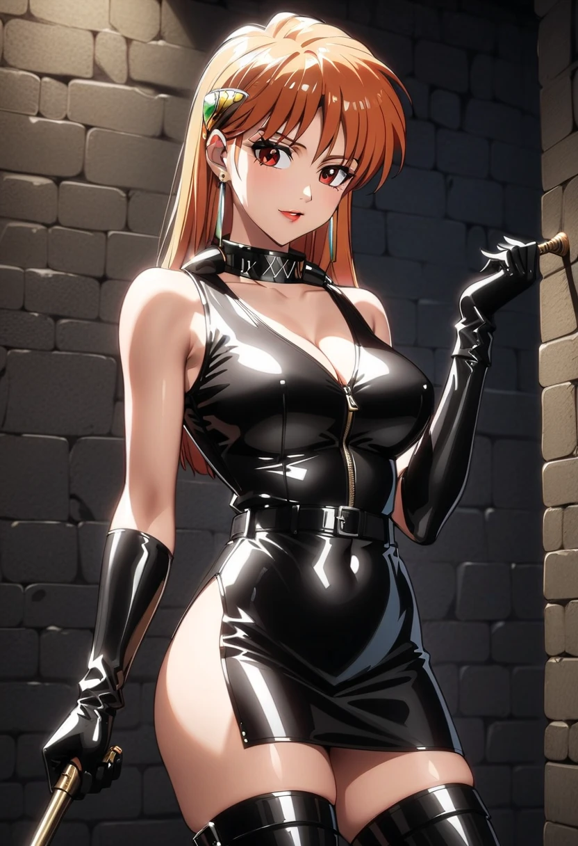 ((masterpiece, best quality)), ((16k)), ((hd, anime)), ((dynamic light)), ((delicate beautiful face)), (((delicate and beautiful))), cowboy shot, facing viewer, looking at viewer, standing, arms behind back, anime girl wearing playboy bunny, 1girl, light blush, seductive smile, collarbone, navel, cleavage, red hair, bare legs, large breast, rias gremory, dxd, big ass, ponytail, perfect body,large chest, perfect chest,large hips, perfect hips,(((fake anime ears, bunny ears, bunny outfit, black leotard, wrist cuffs, black pantyhose))), (black bowtie:1.5), black stiletto heels, indoors, (((luxurious bar scenery)))
