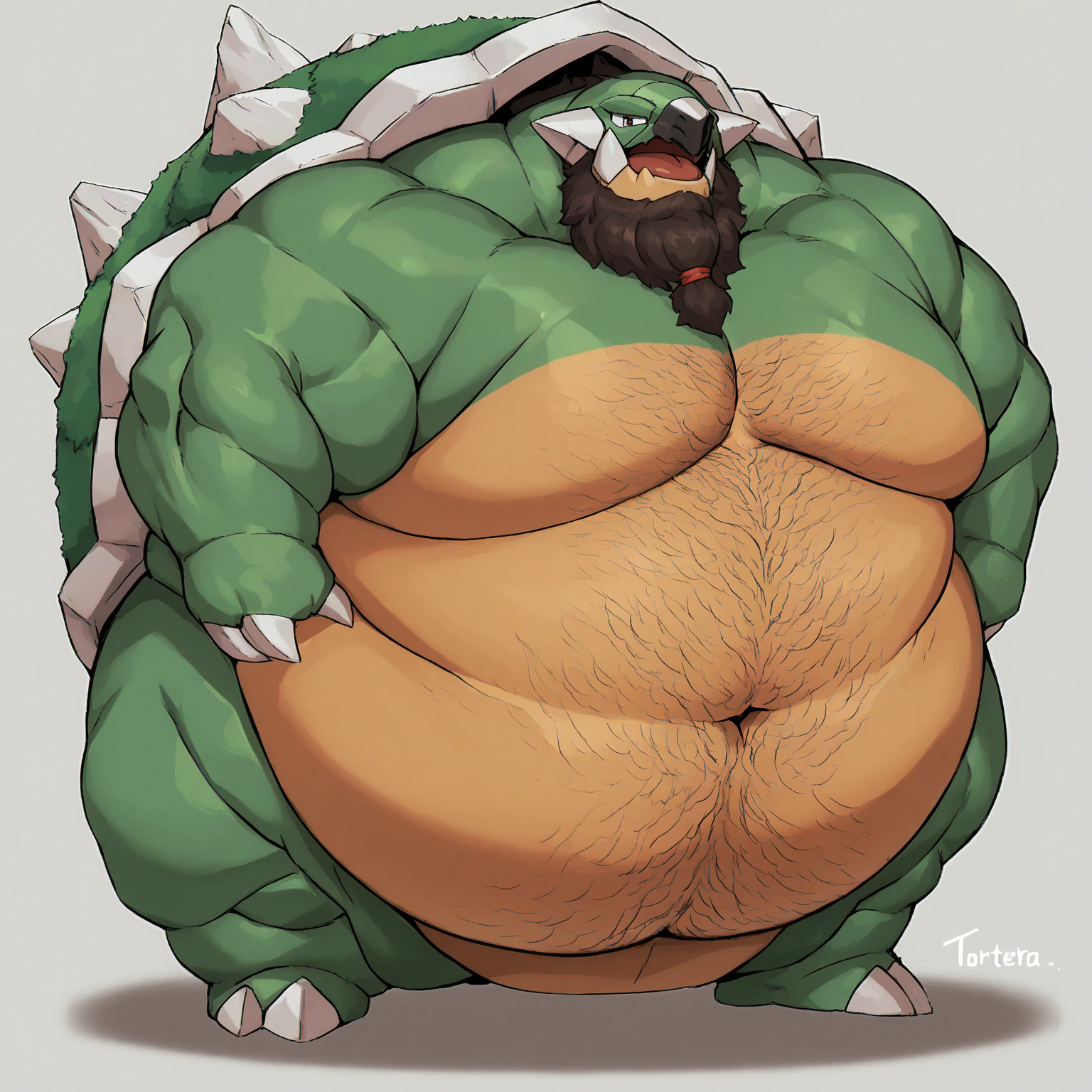 Obese crocodile, rape face, tongue out, arms crossed, low angle, massive belly, round belly, stomach is overwhelming