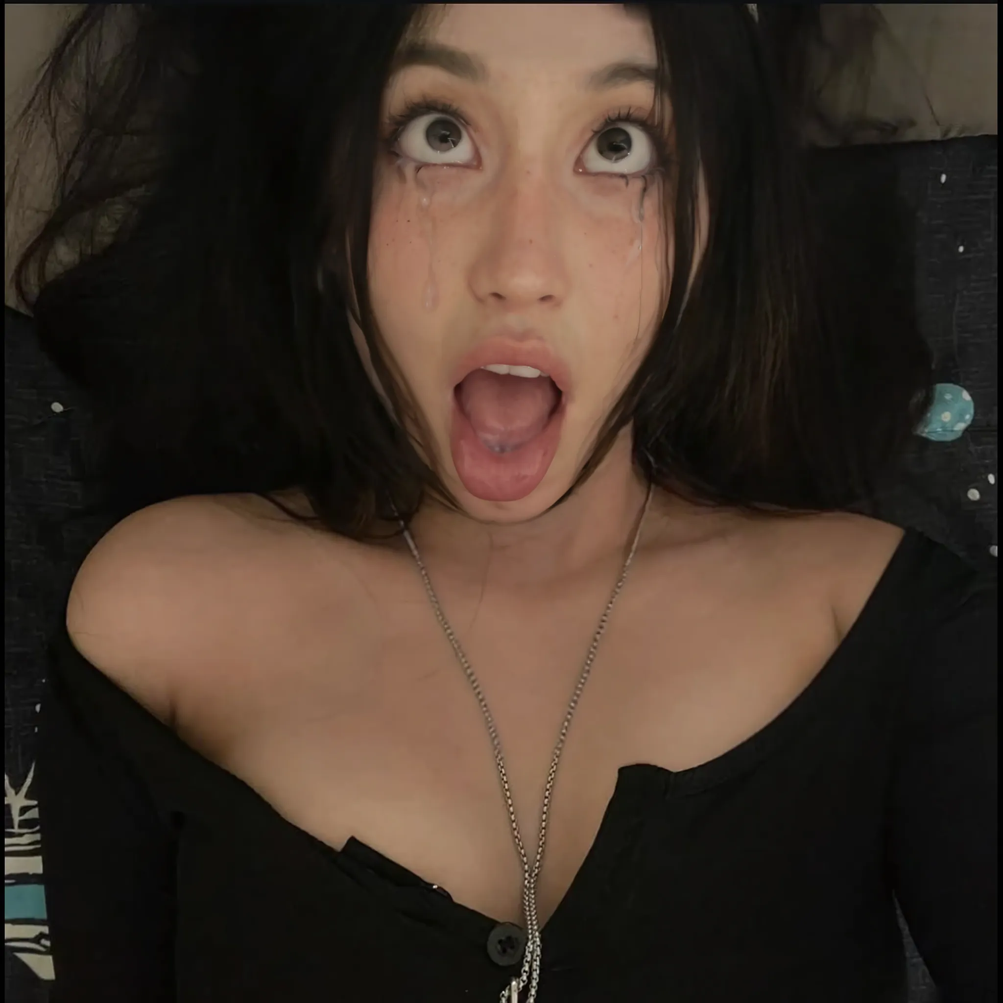 (masterpiece:1.2, Best Quality:1.2), 32K HDR, High resolution, Solo, 1girl in, (Ultra-realistic portrait of Sadako Yamamura, the ring_Japan horror movies), ((Black hair, Long hair:1.25, hair over eyes:1.25, Long bangs:1.25)), (White Dress:1.15 white skin, pale skin, Perfect slim body:1.1) (((all fours pose:1.1, upper body down-bottom body up:1.1, Huge breasts, Tongue out, long tongue))), Detailed skin texture, Detailed face, (Dark atmosphere:1.3, Dark living room:1.3, in the abandoned house, in Japan),
