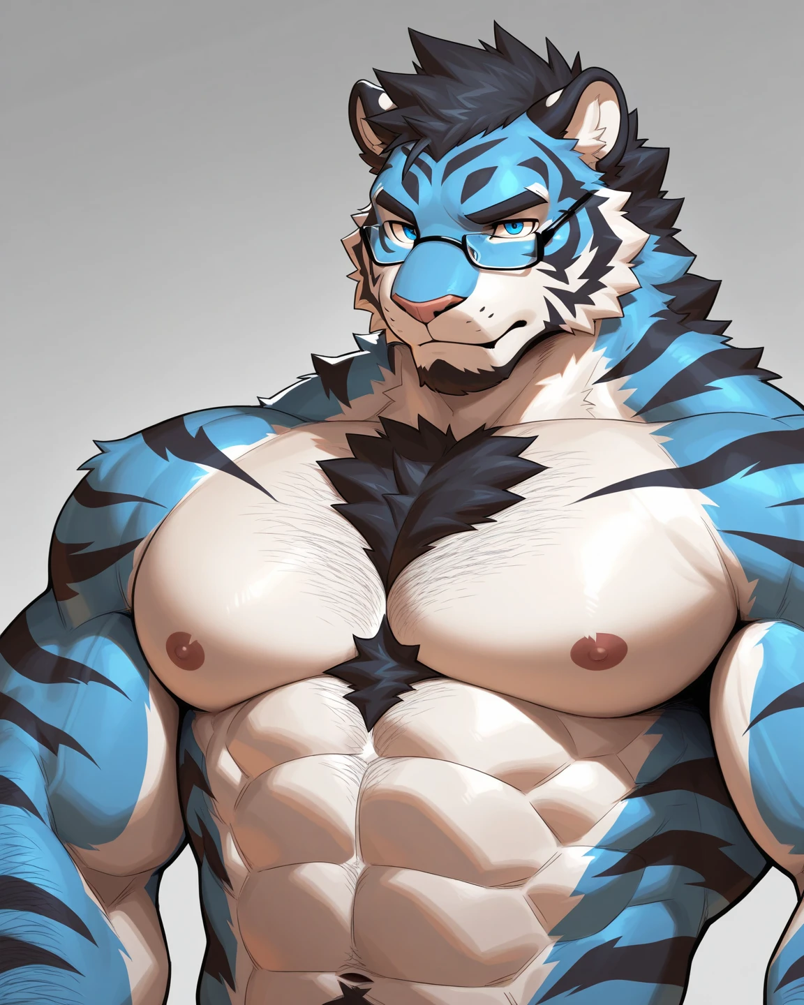 a male anthro\furry\ saber-toothed tiger/man with undercut pink hairstyle and tattoos on his body, 1boy, male, solo, hairy, athletic male, breathtaking beauty, arm hair, pectorals, pink tiger stripes, topless male, Anthro\sabertooth tiger man\ with white fur and pink stripes, buff, ((skinny)), extremely embarrassed expression, extra large fangs, pink hair undercut, intricate skin details, undercut hair style, iris details, pupil details, eye reflection, Ultra-Wide Angle, panorama, ray tracing, , Hyperrealism, high detail, 4k, super detail, textured skin, anatomically correct, masterpiece, UHD, retina, showcase in face beauty, reference sheet, (((white background))), manacisto