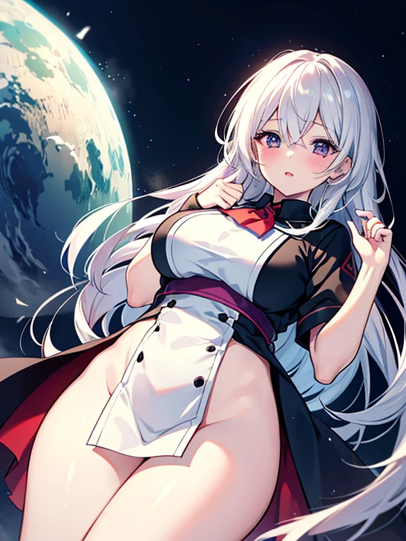 1girl. (wearing nothing:1.4), nsfw, large breasts, , cooking.  classroom, 　space