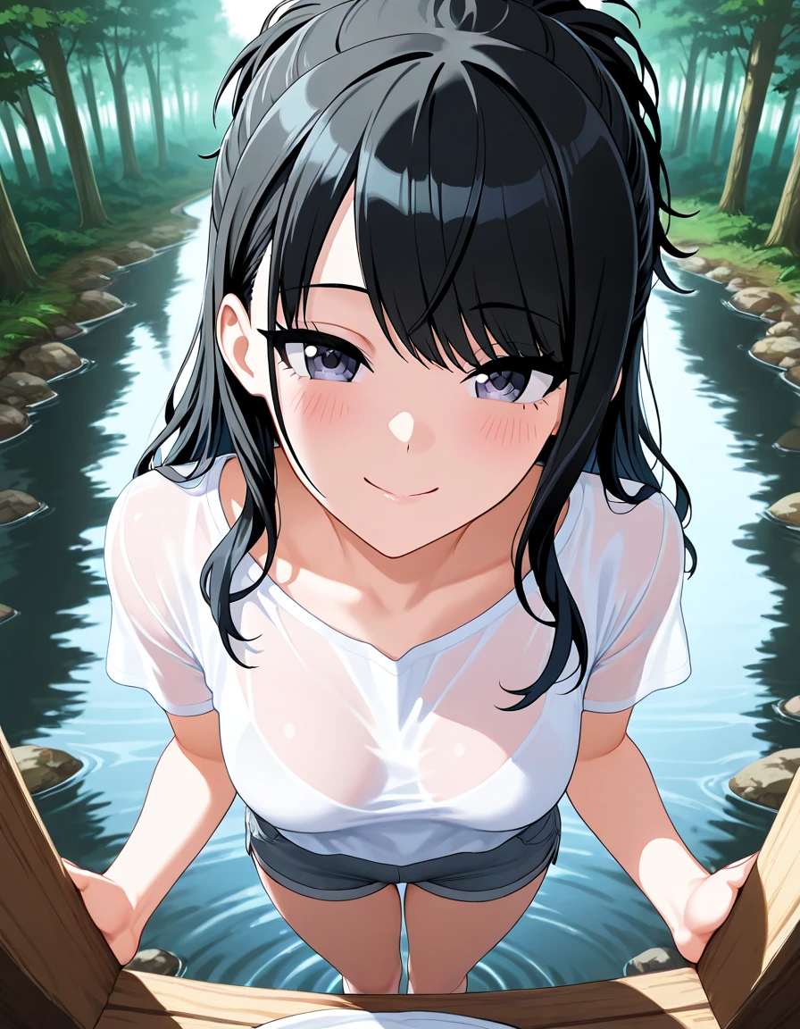(masterpiece), best quality, (16k), expressive eyes, perfect face, BREAK, office lady, 2 girls, large breast, navel, BREAK, (((topless))), (((wet navy blue solid pencil mini skirt))), bare arms, bare legs, shiny skin, wet body, BREAK, black hair, wet hair, straight hair, BREAK, closed eyes, :O, (orgasm), standing, (pouring waterfall over head:1.3), (cowboy shot), BREAK, outdoors, under the waterfalls, wading, 