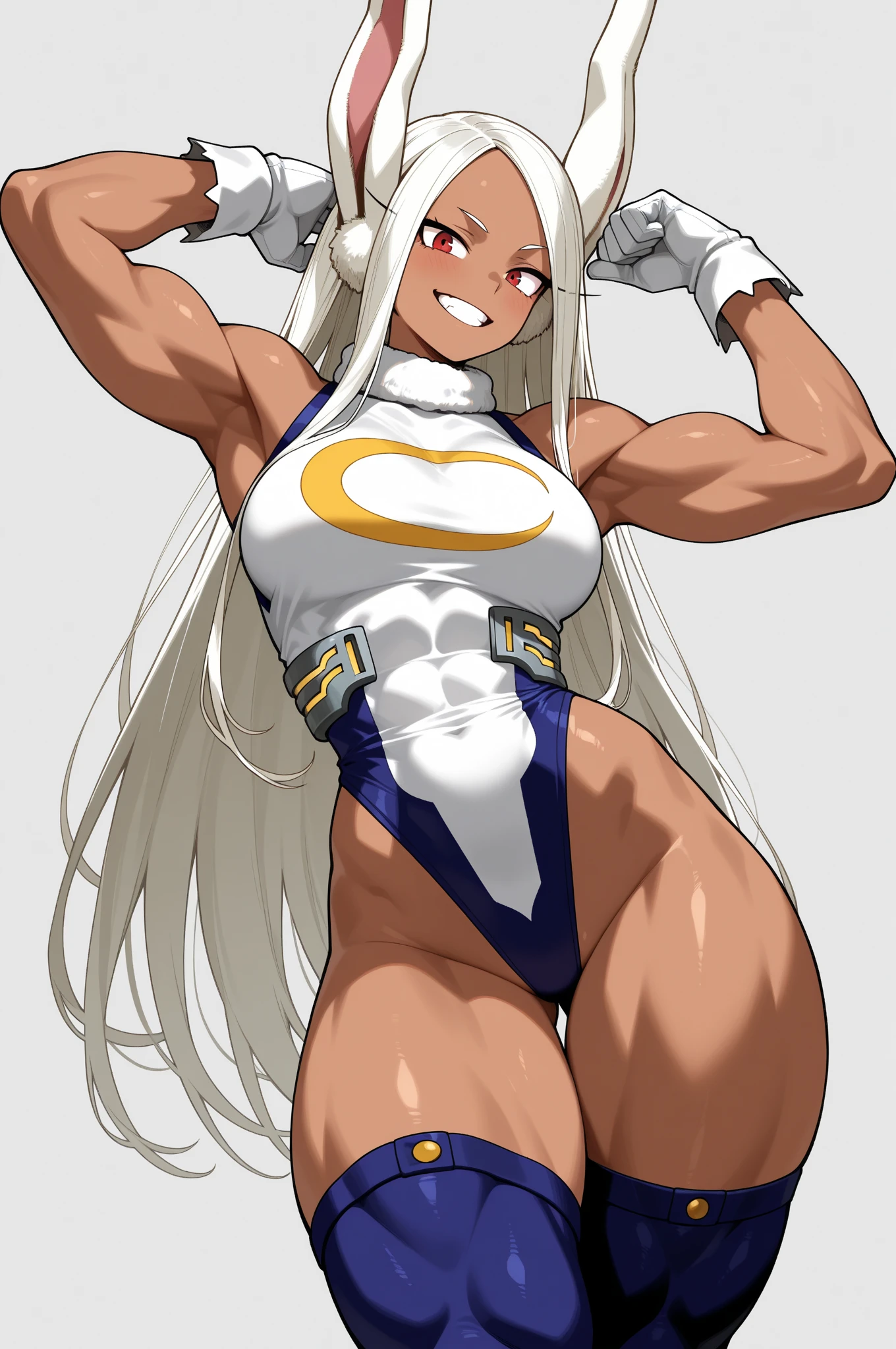 (Masterpiece, plain background:1.2) Female full body, standing straight symmetrical feet together, blood dark elf, dark skin, long messy white hair, short elf ears, circlet, yellow eyes, 1990s (style), female 1sologirl slingshot micro bikini, barefoot