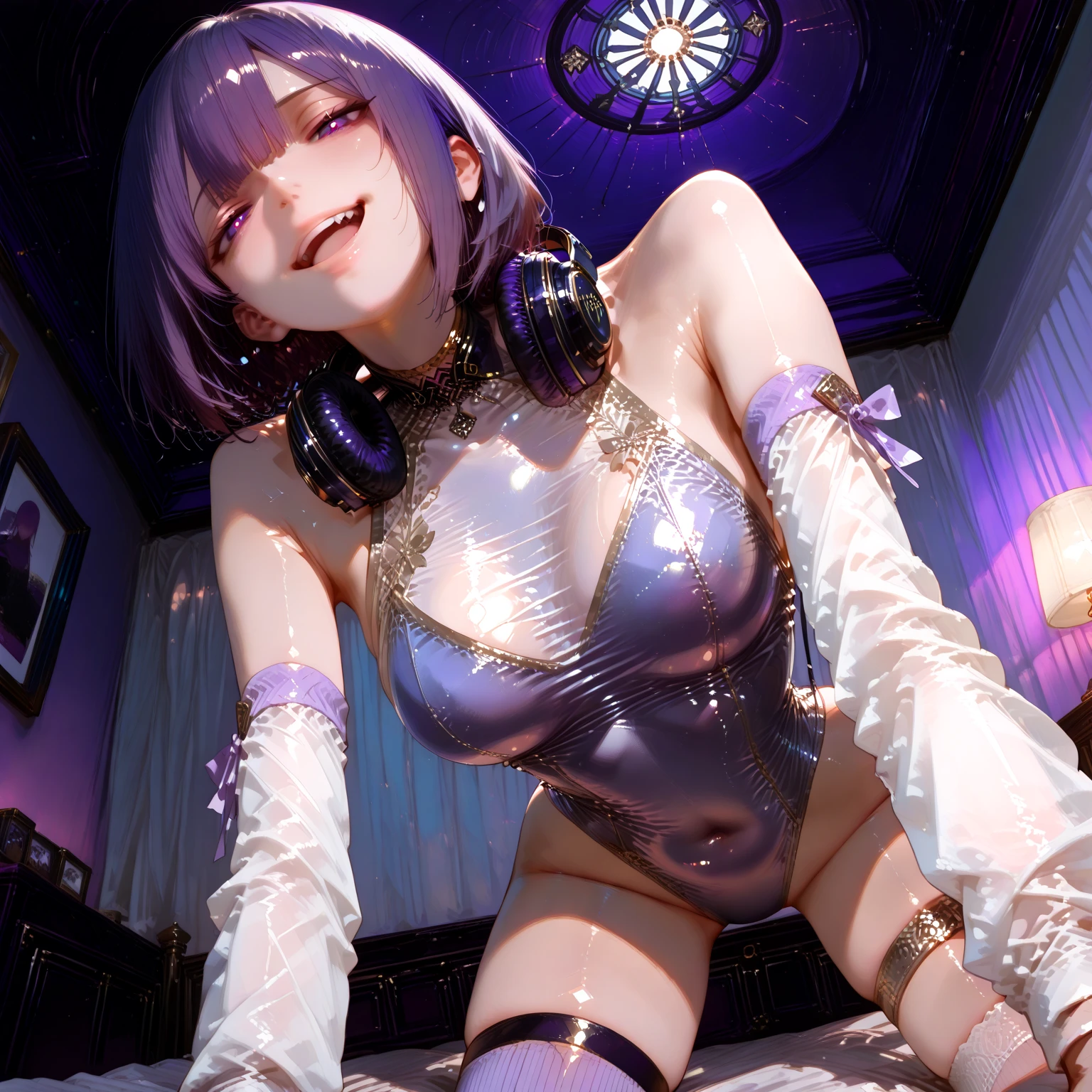 1 girl, moona hoshiniva, purple hair,