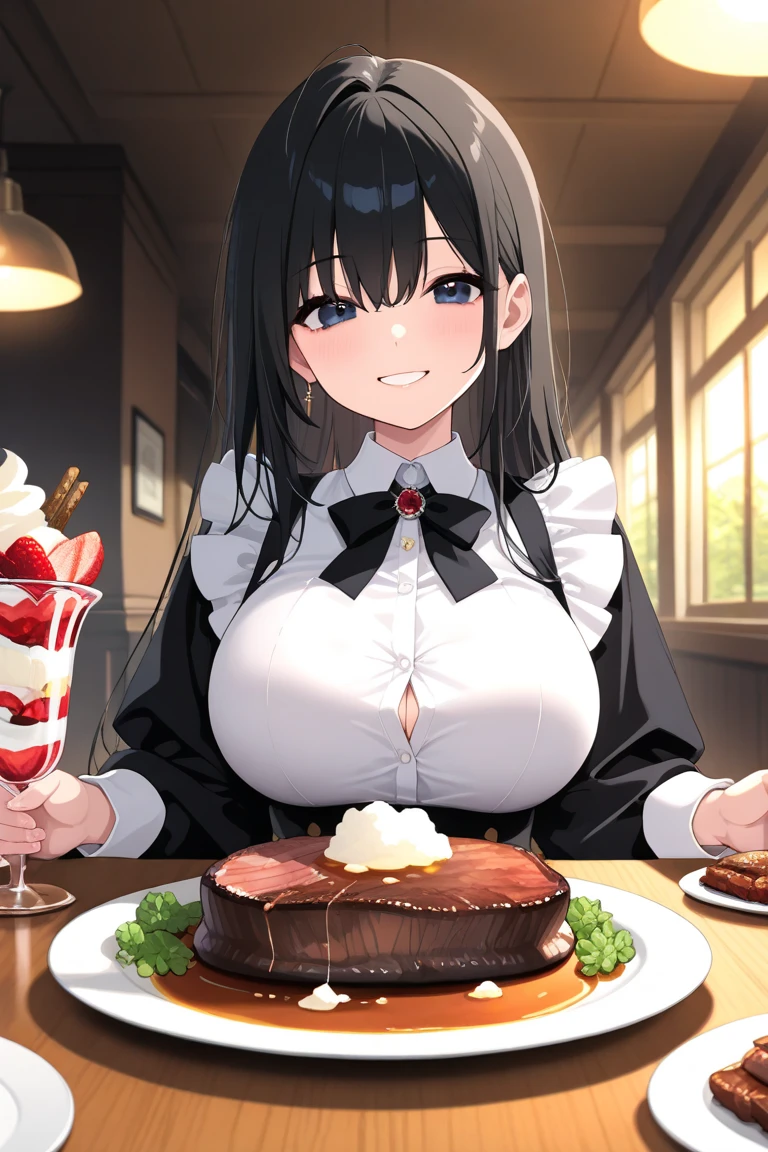 Fair skin，   short hair，Black Hair，masterpiece, Absurd , One person, Hair Clip, Playboy Bunny, Bunny ears, fake animal ears, Latex leotard, Holding Tray, indoor, restaurant, smile, Highest quality、Complex、perspective, Very detailed, Detailed Background,Embarrassing, (Sweat), Big Breasts，Saggy breasts，Soft Breasts，Soft Breasts，Saggy breasts，Nipples get erect，Three-dimensional chest，Nipples are visible，Beautiful areola，sort out:1.5，blush，orgasm，Ahegao，Dripping Semen 1.4，Open your mouth，スレンダーBig Breasts，Three-dimensional chest，Light uniform，Spread your legs，Spread your legs