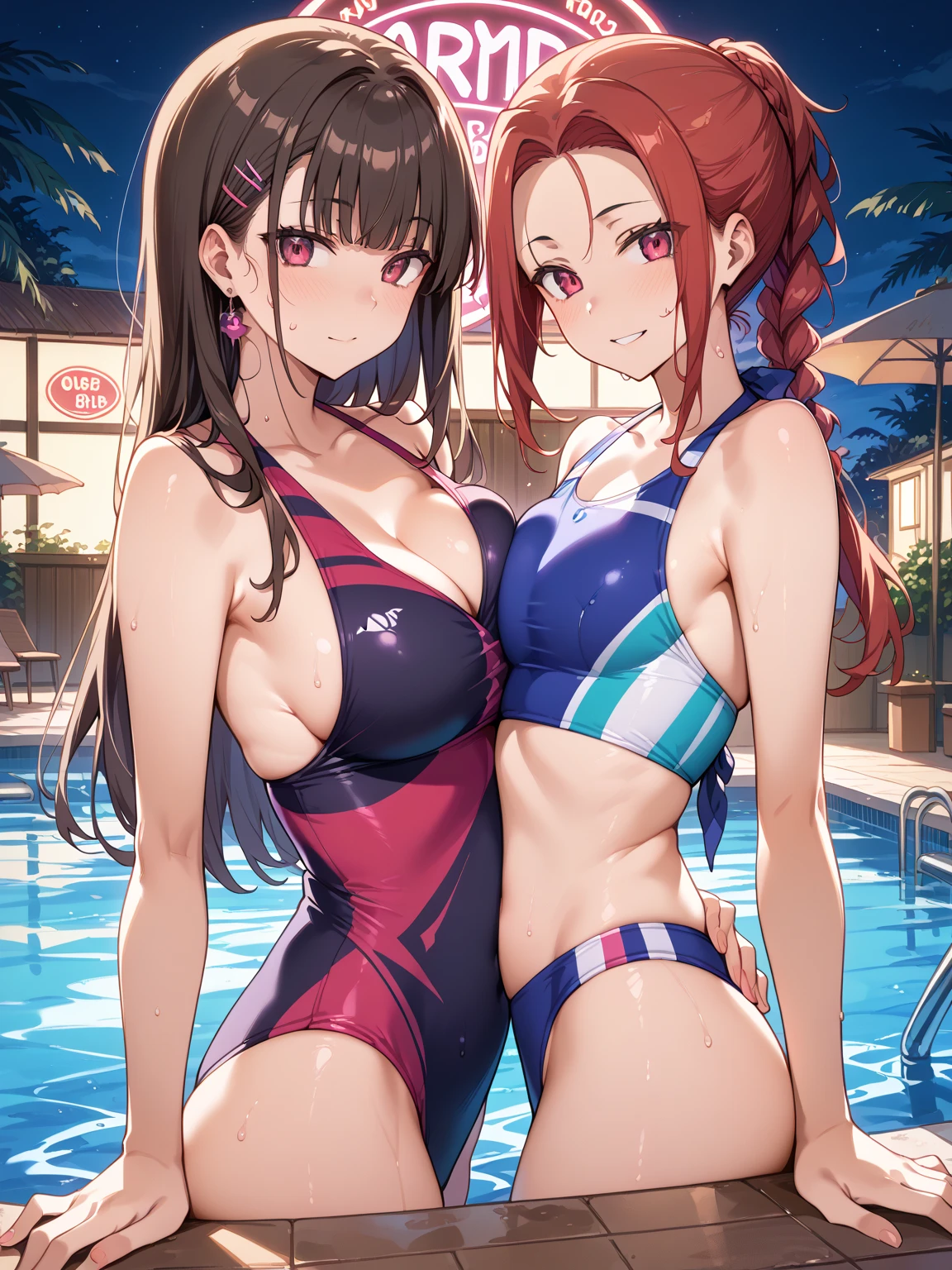 2 girl, swimsuits,sexy posing,glamorous