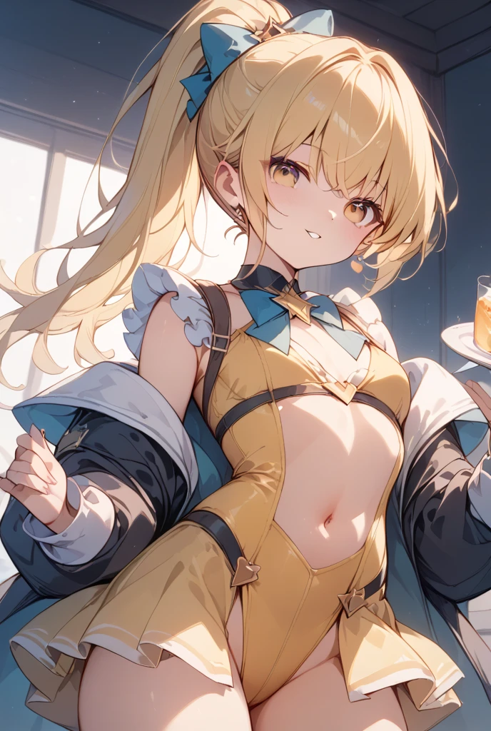 masterpiece, best quality, absurdres, soft lighting, looking at viewer, solo, light_smile, shy,
1girl, ahoge, rabbit ears, playboy bunny, artoria pendragon \(swimsuit ruler\) \(fate\), large breasts , blonde hair, green eyes, french braid, pony tail
bare shoulders, large breasts , cleavage,
clothing cut out, wrist cuffs, detached collar, navel cutout, feather boa,
white leotard, blue necktie, blue pantyhose, single thigh strap, hands_on_head,put_hands_up,
squat,gorgeous_background,solo,rabbit_posing,large_thighs,Extend_fingers,palm,open_legs,.solo