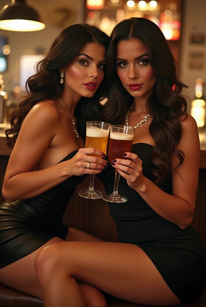 lara croft and tifa lockhart in summerdress, (black high heels ankleboots), sitting at an italian tavern, (kissing:1.2), smiling, (big breasts:1.3), (skin texture:1.1), (high detail face:1.1),high detail body, high detail clothes, (masterpiece), (realistic), ultra high definition, 4k, ultra high resolution, film grain, cinematic lighting, rim lighting, photo by Arny Freytag, RAW image