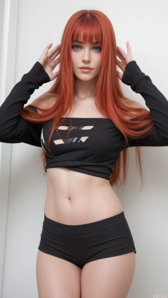 taking a photo in his room, selfie for instagram, wearing black leggings, fitted top