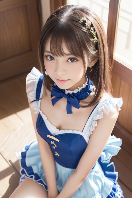 artwork, best quality, extremely detailed unity CG 8k wallpaper, ,, ,(Close-up of a cute little girl's upper body head), Wendy, long straight blonde hair, ((Mckenna Grace)), (((Flat chest))), ((pink-cyan))golden ((Shiny maid dress, Rabbit ear headgear ,glove, Bow tie, zetai ryouiki))， (()),(),(()),,(()) ,((Kneeling, legs spread)), (Lean forward), (blushing), Oily skin ,()，, () (()),,(Seductive smile)，,,, ,, (Wonderland),,(),,FAC beautiful, key art, award winning, intricate detail realism hdr, by (Ruan Jia & Artgerm & Range Murata), photorealism, hyperrealism, ultra realistic, light  dramatic, intense shadows, beautiful view, depth of field