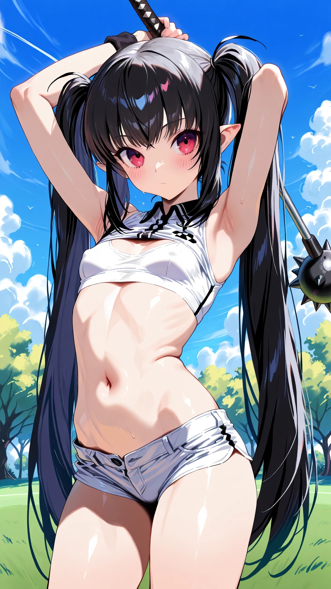 ,, large breasts,, Riding a bike through the sky, solo nsfw early morning、 nipple, empty eyes