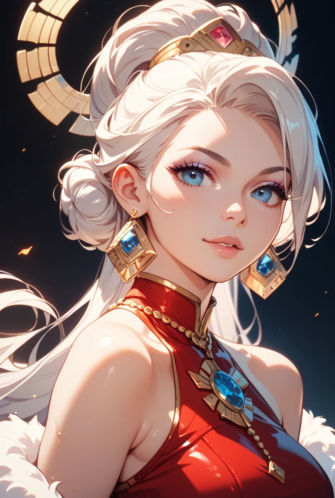 Chest curtain, China dress, Nipples are visible,(highest quality:1.0), (8k wallpaper:1.0), Very delicate and beautiful, (Beautifully detailed face:1.0), (detailed Deep Eyes), Symmetrical breasts, Deep Eyes, vapor, Shiny skin,