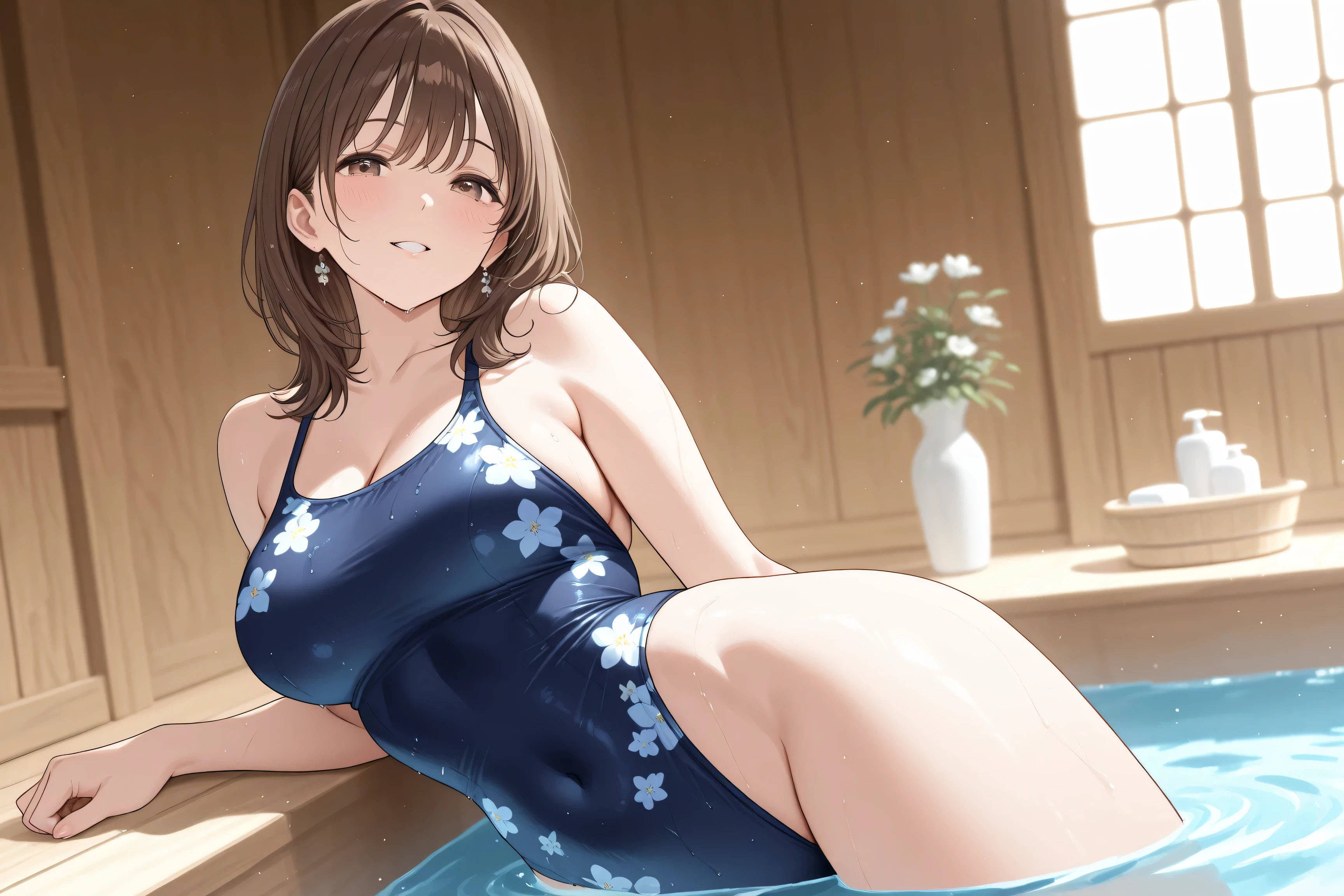 best quality, very aesthetic, Super detailed, best illustration, navy blue swimsuit, Japan Student Swimsuit, black_hair,tits