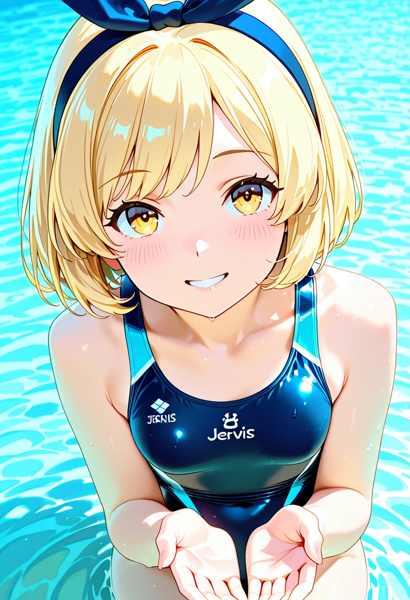 high quality, subsurface scattering, chromatic lighting,
colorized, yellow + black limited color palette,
detailed concept drawing,
swimming pool, bikini,
portrait, 20yo 1girl, medium soft breasts, slender, yellow hair, yellow eyes, smiling
