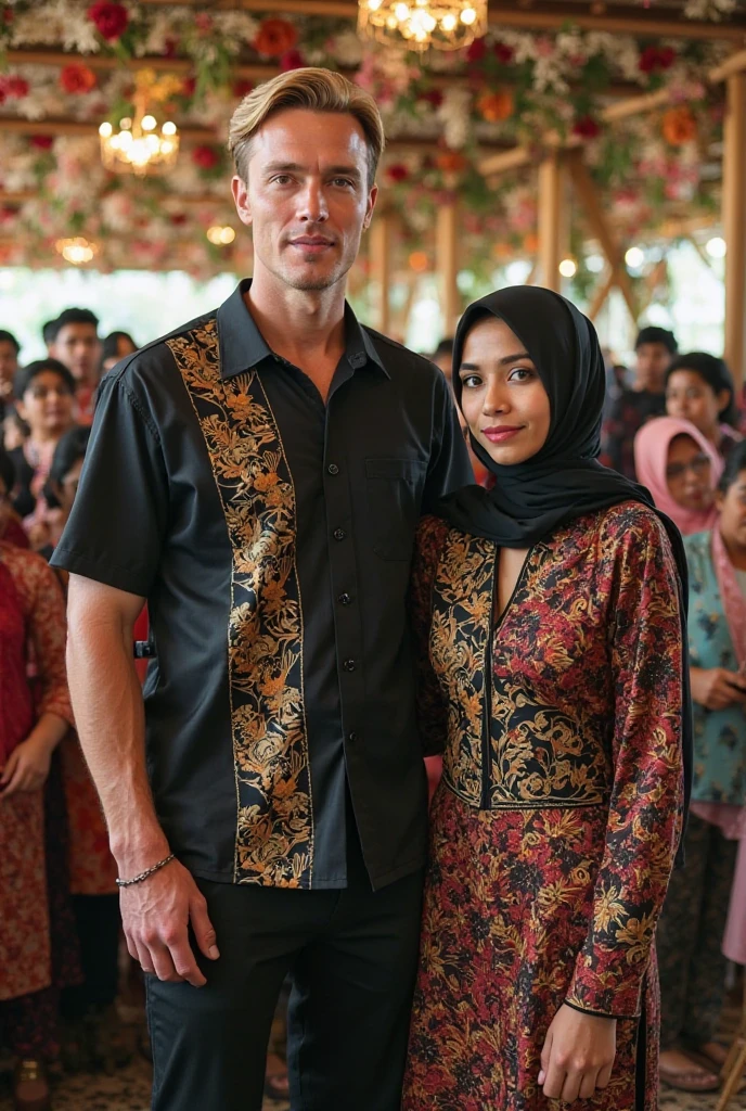A 73 year old man wearing batik, and a 15 year old girl wearing batik clothes