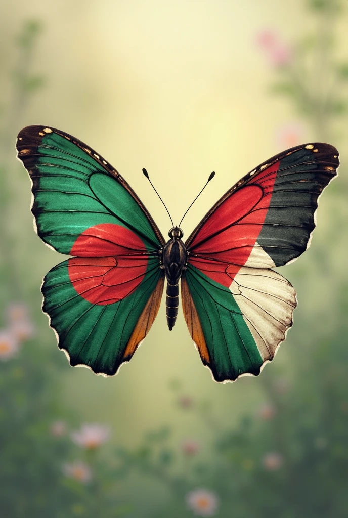 Make a butterfly pic for Pakistan independence day colours and below this write the name Mashal Qureshi