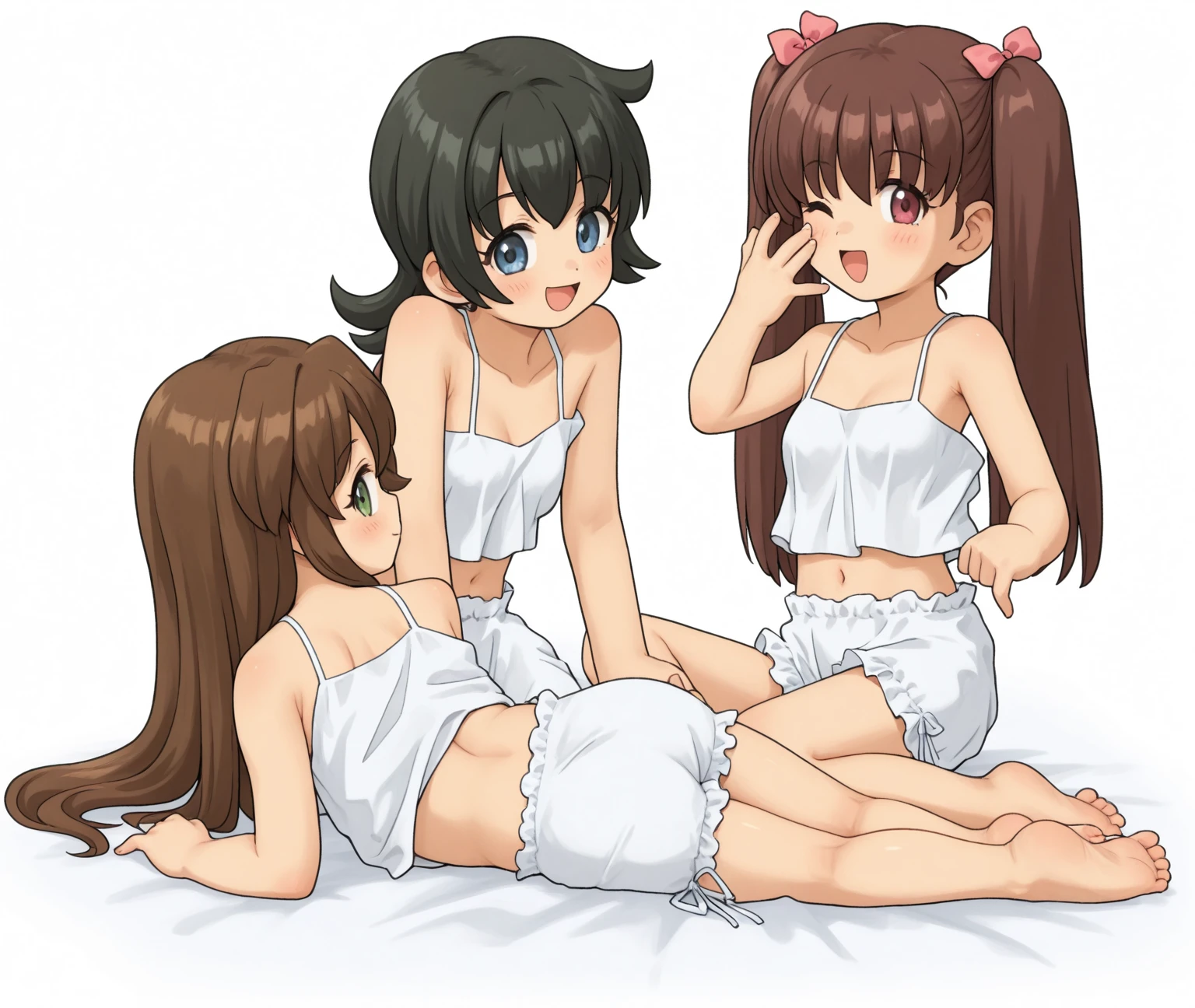 misaka_mikoto,lesbian,3girls, ((panties with frog drawing)), ((cute white bra)),