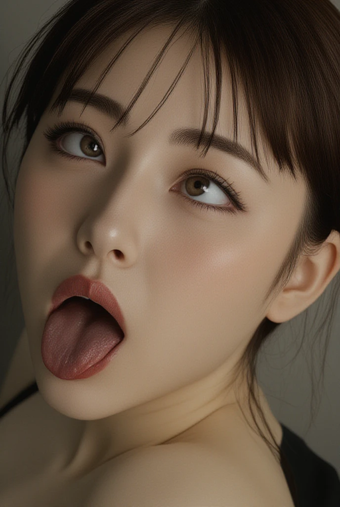 超High resolution, Textured skin, Attention to detail((highest quality)),(超A high resolution),(Very detailed),(Detailed Description),((The best CG)),(masterpiece),Very detailedなアート、(highest quality、8k、32k、masterpiece)、(Realistic)、(Realistic:1.2)、(High resolution)、Very detailed, (Close-up face:1.6), Very beautiful face and eyes, Big eyes, 1 female、Tight waist、Delicate body、(highest quality、Attention to detail、Rich skin detail)、(highest quality、8k、Oil paints:1.2)、Very detailed、(Realistic、Realistic:1.37)、Bright colors、(Casual Fashion:1.3)Glare, Frowning, jitome, Frowning, Ahegao,(Long Tongue, Verbal invitation), Textured skin,Beautiful Japanese Women,((Shortcuts)),