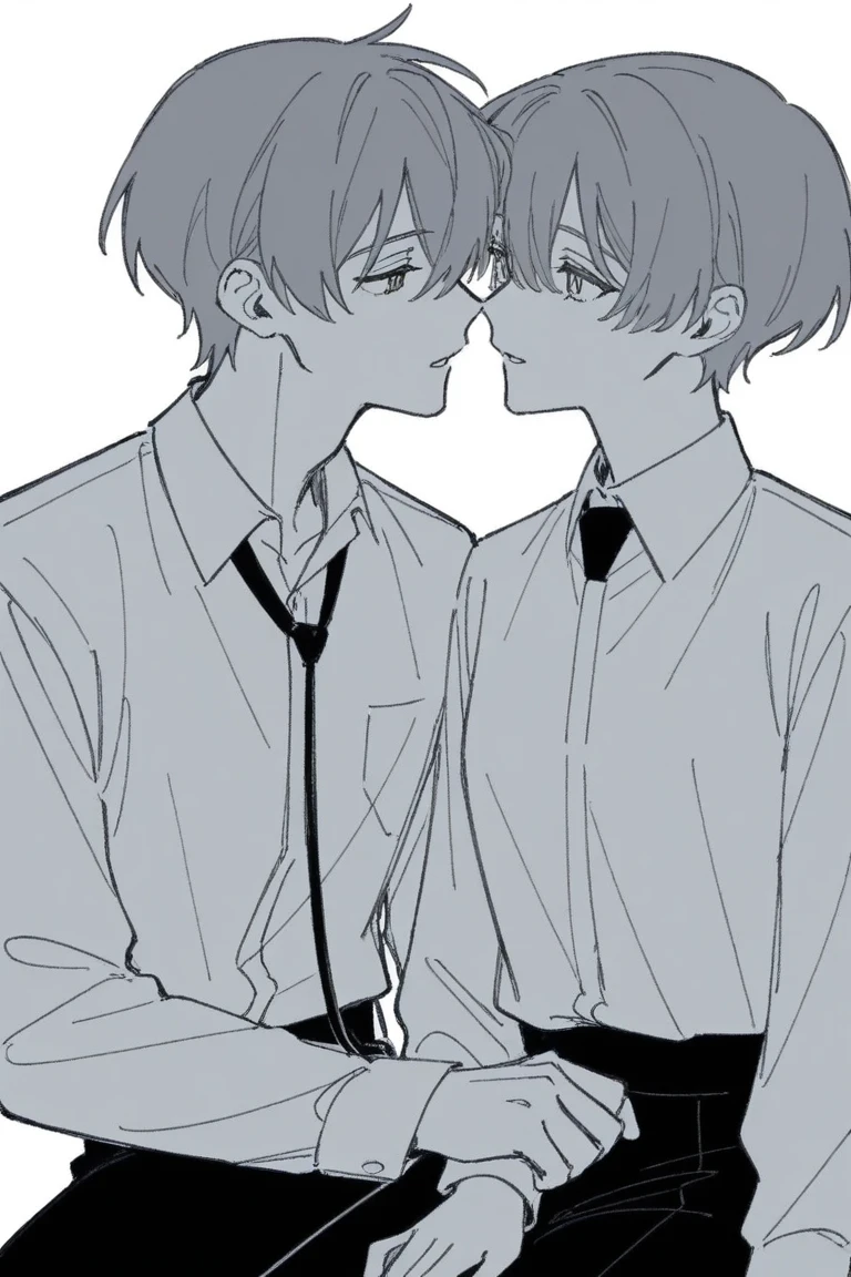 Manga Illustration,Two men kissing in the bathroom