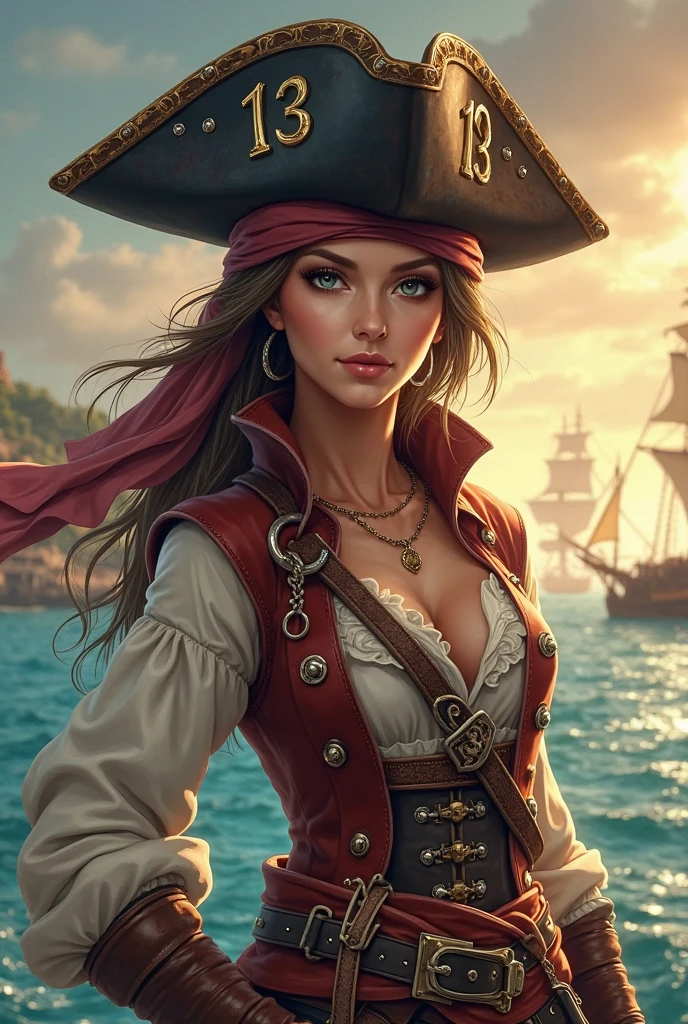 (young redhead pirate woman), (portrait), (parrot:1.2), sharp focus, (ultradetailed), (standing), (happy) smile, pirate (ship galleon:1.2, hoop earrings, gold medallion, Dark Yellowpirate clothes, pirate hat, hips, pirate (village), leafy beach coast, (treasure chest with coins, gems and jewels:1.2), (rum barrel), best quality masterpiece, bright sunny sky, backlight, natural lights, high contrast, hdr, shadows, pretty, beautiful, feminine, sexy, adorable, lovely, in love, (PirateDiffusionprt:0.5), <lora:Pirate:0.3> PrateT <lora:PirateRealms:0.3> <lora:Detail Tweaker LoRA add_detail:0.8> <lora:depth_of_field_slider_v1:5> <lora:SDXLrender_v2.0:0.9>