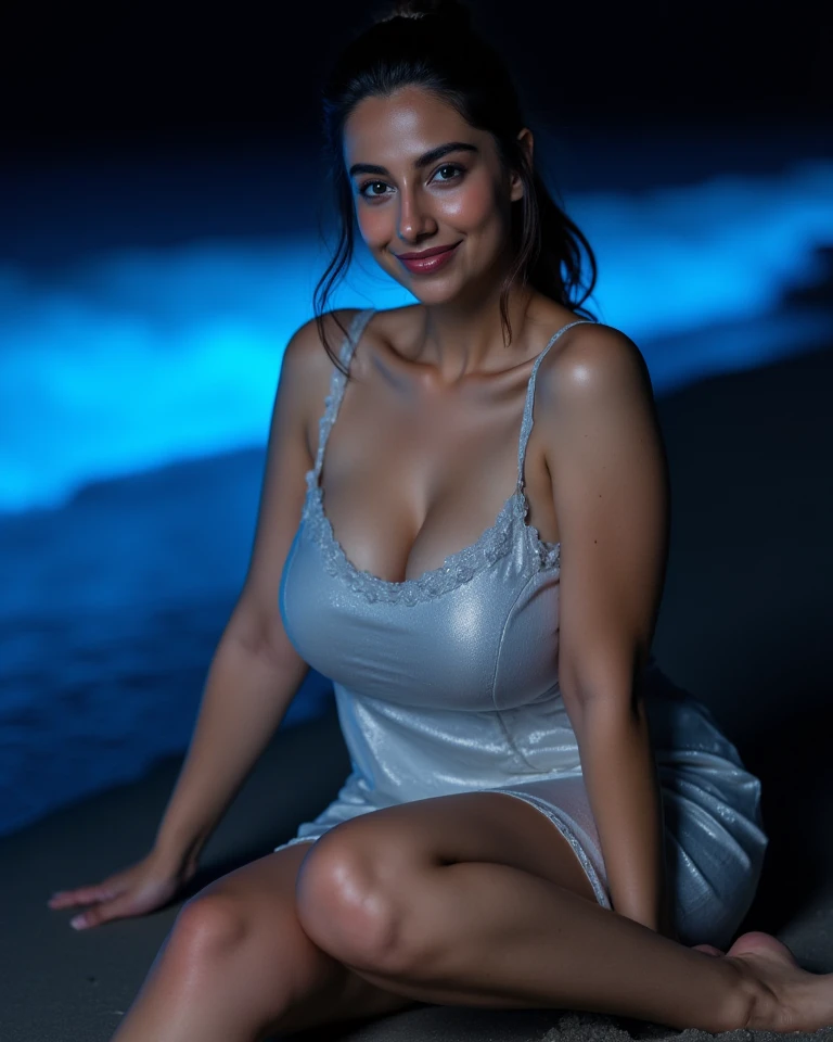 instagram photo, closeup face photo of 23 y.o Latina girl, in grey transparent cloth, cleavage, pale skin, (smile:0.4), hard shadows, cycling outfit, after shower with wet hair, curl hair, sexy vibe, buggie jumping