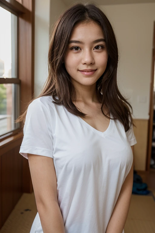 masterpiece, best quality, ultra quality, high quality, realistic, photo realistic, warm lighting,natural lighting,cinematic lighting,RAW photo, hyper detailed, intricate detailed, perfect anatomy, Fujifilm XT3,1girl,Japanese,(slender abs:1.3), hairy pussy,camel toe, Black semi-long twintails with blunt bangs, (from front:1.1),(look at camera:1.1),smile,(blushing:1.3),teary eyes,(standing:1.2),bedroom,(mideum shot),Glasses,(smile),(no bra,braless:1.3),(wearing collared white blouse:1.3),(wearing striped panty:1.3),(wearing tartan check skirt:1.3),braless,