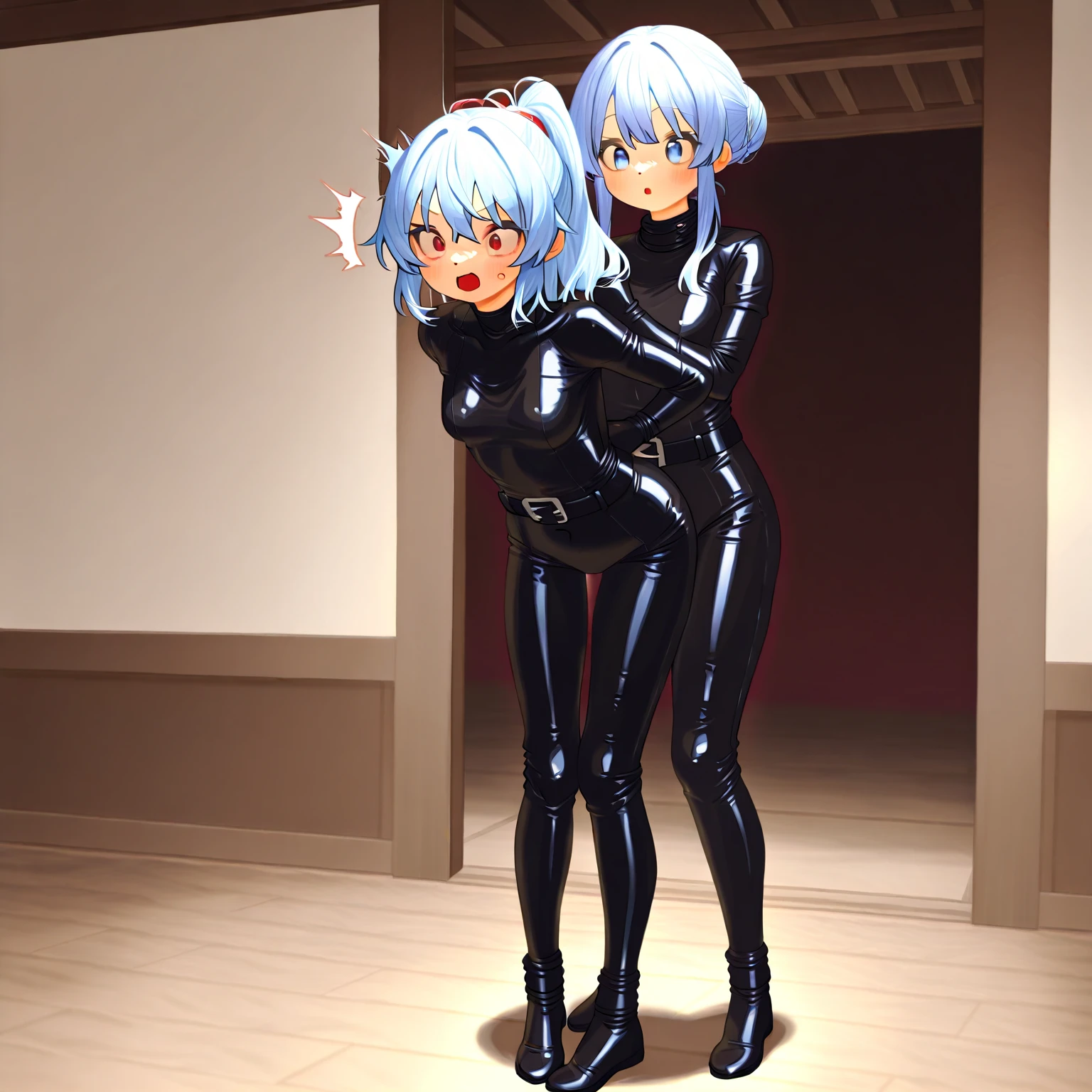 extremely detailed CG,unity 8k wallpaper,beautiful detailed eyes,perfect anatomy,novel illustration,high resolution,ultra-detailed,masterpiece,super detailed skin,score_9, score_8_up, score_7_up, source_anime,height difference,1boy is faceless male, 1 littlegirl, beta,glasses on her face,spoken heart,elf,silver heir, short heir,blush,{{abs}},gleaming skin,blond hair, full body Shot, zofa belt, chest jewel, forehead mark, black gloves, black boots,zofa bodysuit,latex mask,kissing his face,ahegao, {{bald faceless male}},hetero,reverse upright straddle,face to face ,intercourse with a man,vaginal penis,excessive cum,bedroom