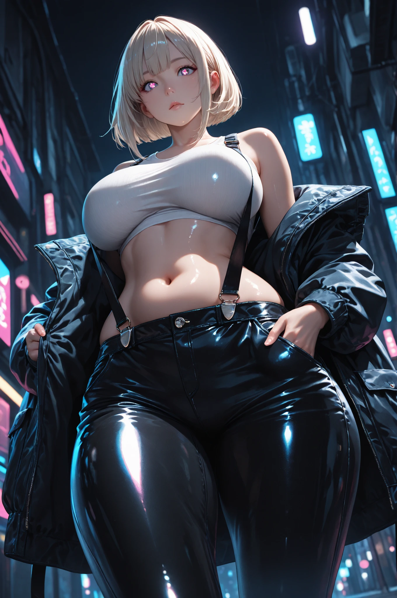 Solo, ultra fine photos, portrait Unreal Engine 5 8K UHD of beautiful and mature girl, Gorgeous, bob hair, Black color scheme skinny futuristic latex jumpsuit，With shoulder straps, No zipper, latex glove, latex belts, Cyberpunk design, futuristic female biker, motorcycle full face helmet, beautiful make up, Luxurious, Best quality, Masterpiece, offcial art, Unified 8k wallpaper, Super detailed, Sharp focus, Dynamic pose, Body parts, no extra limbs, precisely anatomy，Pregnant women with
