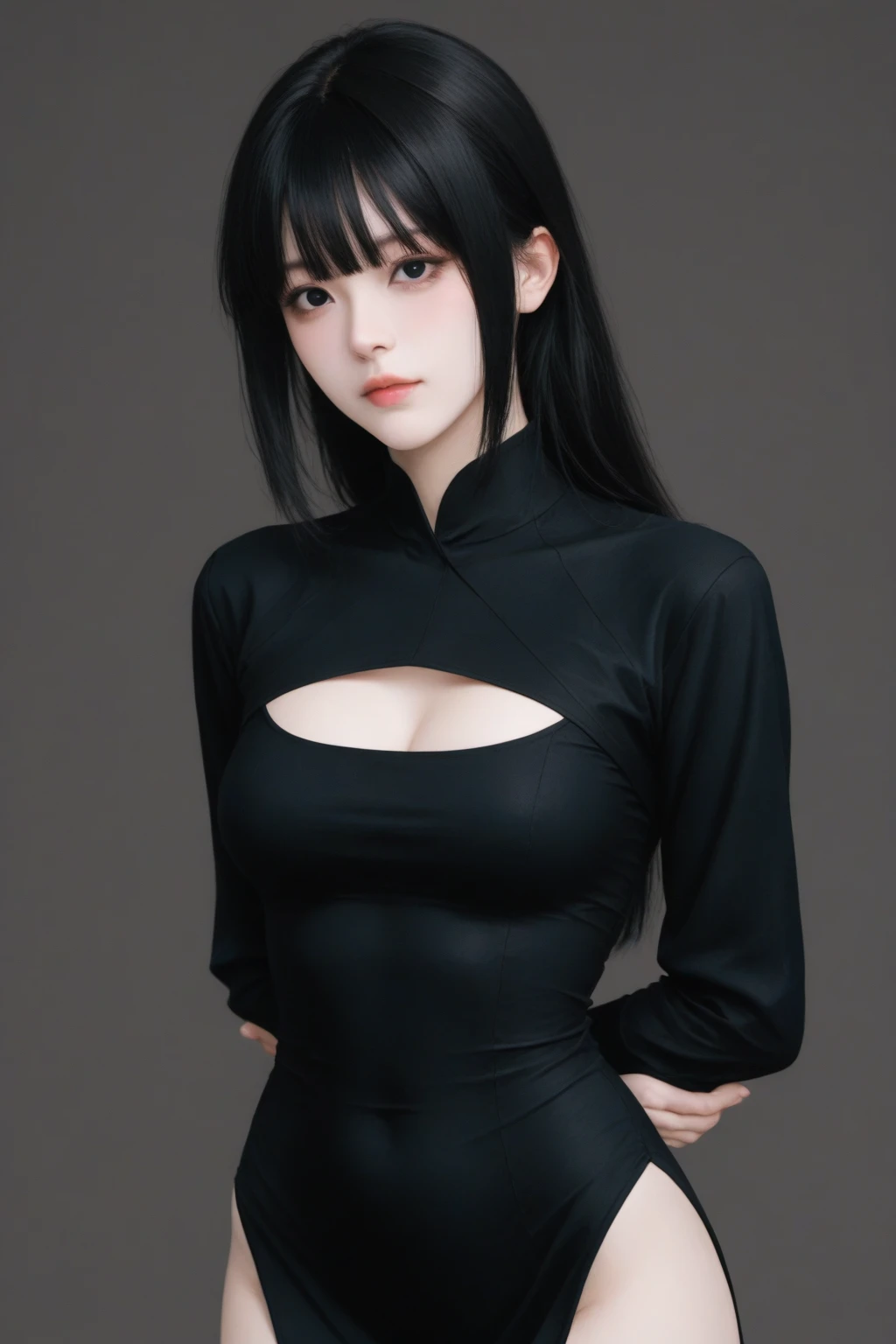 I would like to see someone with long black hair and green eyes wearing black clothes