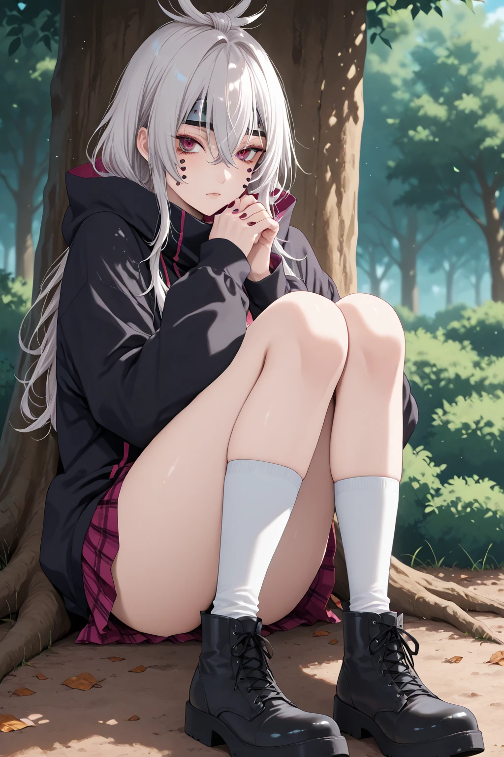 (masterpiece, highest quality), Intricate details, One girl, Squat, Embarrassing, anger, Glare, Blushing,incontinence,Thin yellow liquid spurting out from under her legs,A thin yellow puddle at my feet,In the grass,Black stains on underwear,Urinating,Wearing shoes,Alley,Peeing,Thin yellow liquid dripping from the crotch ,Place hands on crotch