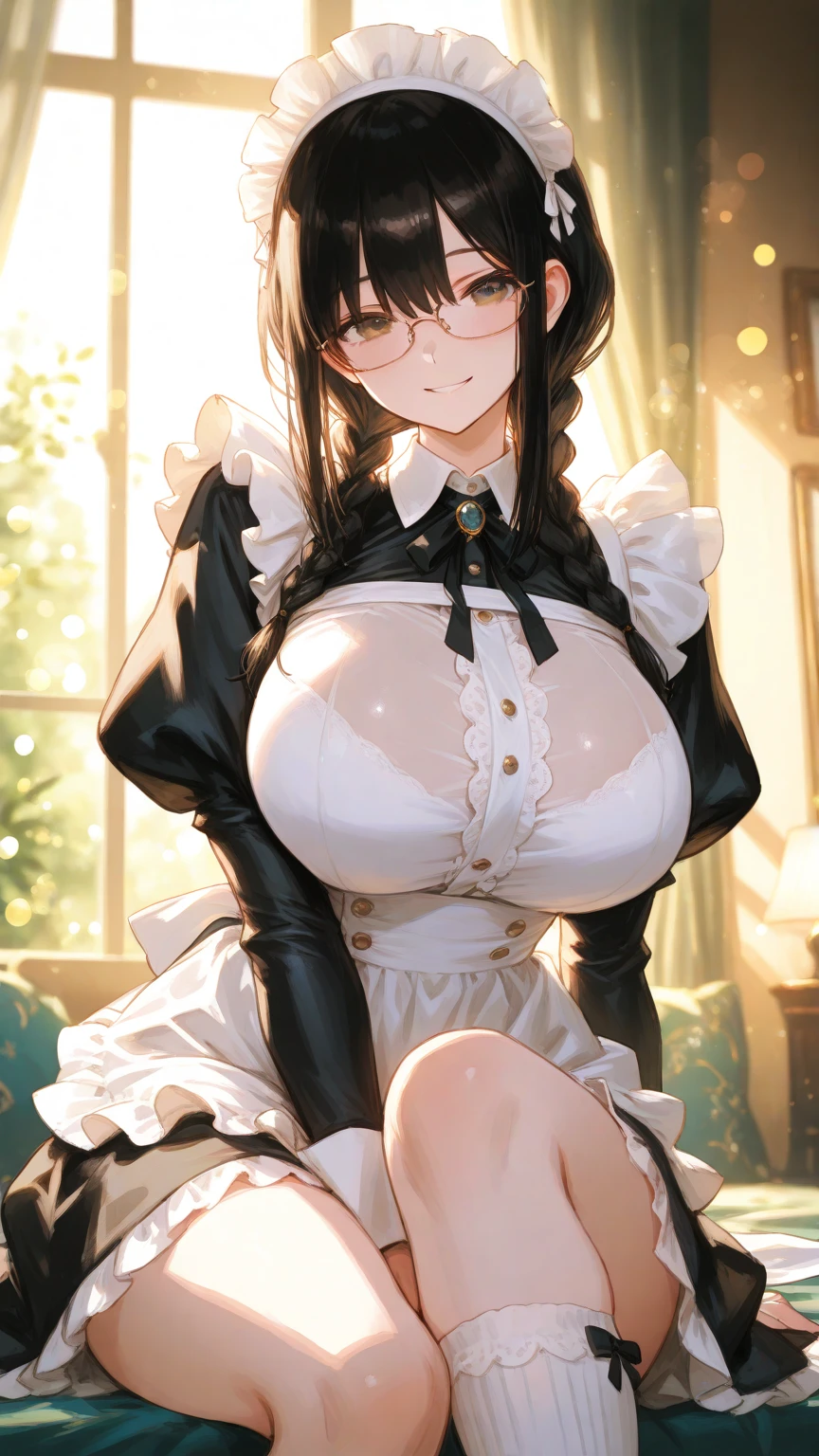 (masterpiece:1.4), (highest quality:1.3), (high resolution:1.2), Perfect Anatomy, Well-formed face,Accurate depiction,Precise depiction,Beautiful depiction,(Rui々Shishi Body:1.1), (Healthy Body:1.1),(Shiny Hair:1.2),Glassesをかけた, Glasses, Face, Large Breasts, Tight waist,Long Hair, Ponytail, Frills, Black Gothic Lolita,Gothic Andlorita, mini skirt, Frillsスカート, White knee socks, Clothes stuck with sweat, Erect nipples covered by clothes, Lace Underwear, sitting, girl on top, Cowgirl, Shake your hips, (self grabbing breast:1.2), spread legs,mastur bation and vaginal sex, (girl trembling with sexual climax:1.3) , nsfw, Love Hotel, Love Hotelのベット, Love Hotelの室内, 