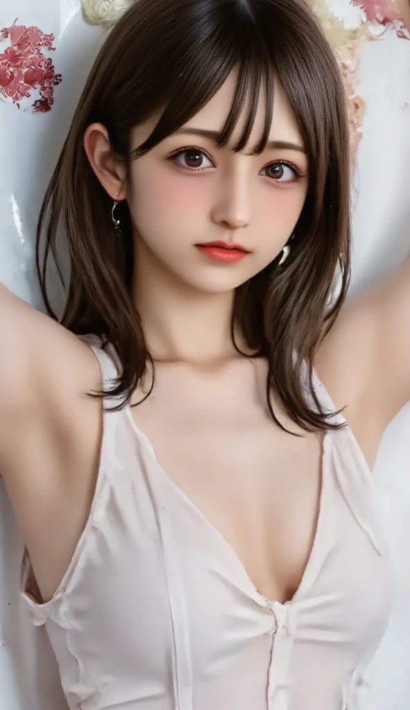 Highest quality, RAW Photos, Realistic, face, Incredibly beautiful girl, cute, length Hair,ponytail，Written boundary depth, High resolution, 超detailed, detailed, Very detaileded, extremely detaileded eye and face, Sharp pupils, Realistic students, Sharp focus, Cinema Lighting, Japanese, Short Woman,  Physical build, Short arms, length, Narrow eyes, Fleeting atmosphere, 10 years old, Brown Bob Hair, ((thin唇)), White top and bottom underwear, masterpiece, Highest quality, detailedな肌, detailedなface, fine grain, 8K, Excellent anatomy, Upper body portrait，flat breasts, small breasts, small,( small bust: 1.2), small bust, (slim, small, flat, small), thin, Delicate and sexy collarbone, One Girl, (beautiful girl, Delicate girl:1.3), (10 years old:1.3),
