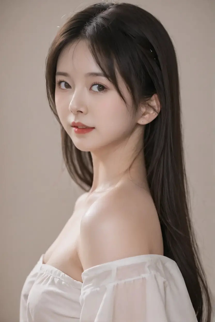 incredibly absurd, beautiful and cute 20-year-old Korean girl with a photorealistic face, showcasing top-quality craftsmanship. Her slender frame adorned with short, messy hair. The artwork high-resolution, allowing for ultra-detailed features to be captured flawlessly. The girl depicted naked. The focus lies on the realistic pupils, showcasing depth and emotion. ((breasts out))