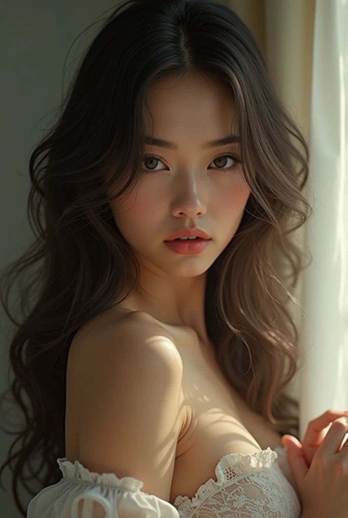 Make me a picture of a beautiful girl without a shirt